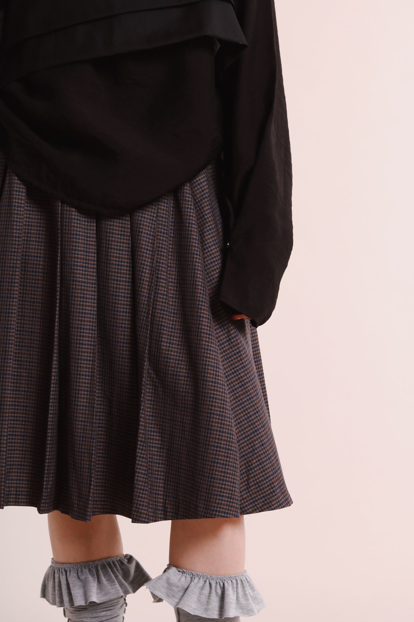 Checkered Pleat Skirt (Navy)