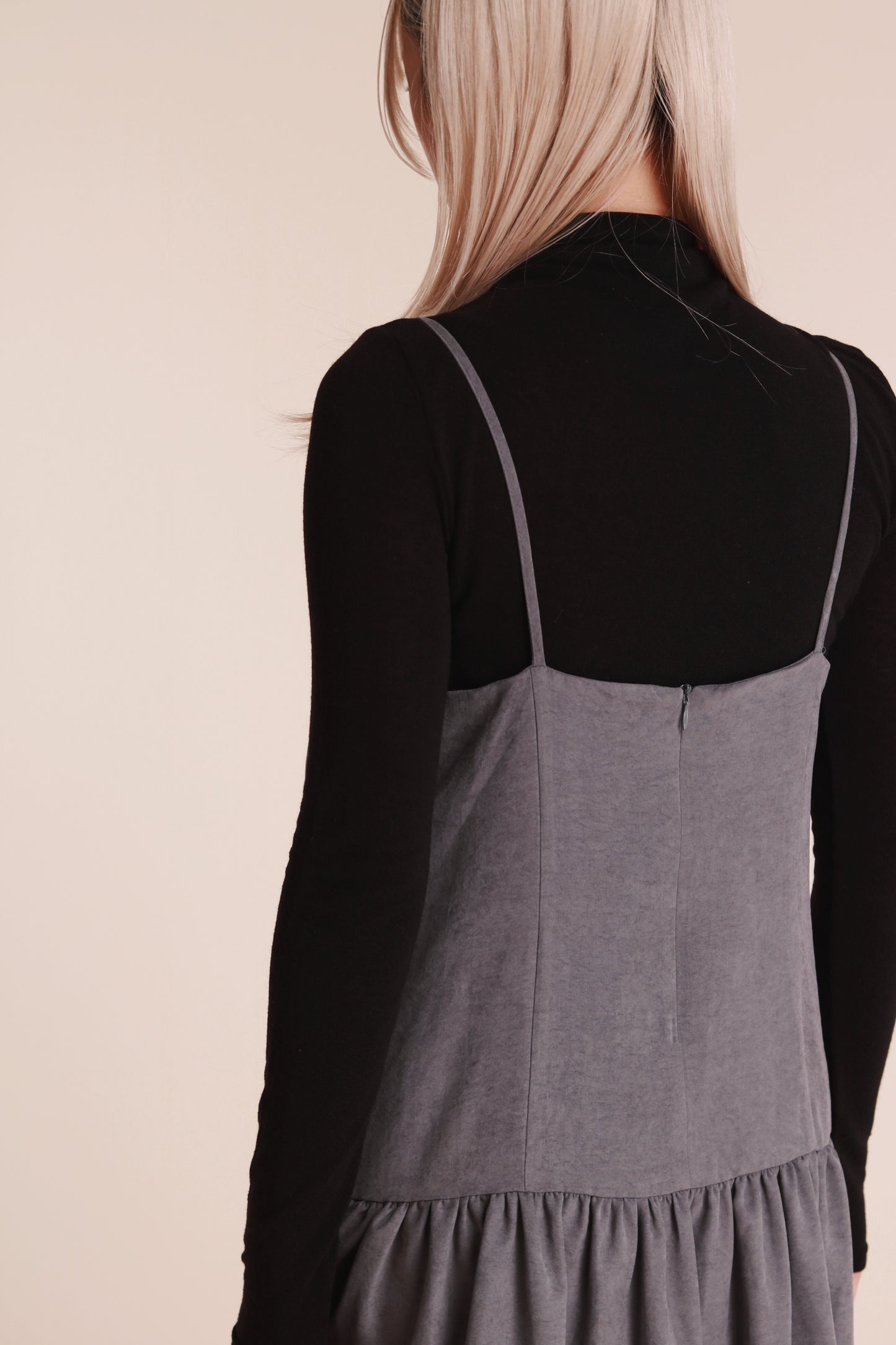 Doll Gathered Ruffle Dress (Grey Blue)