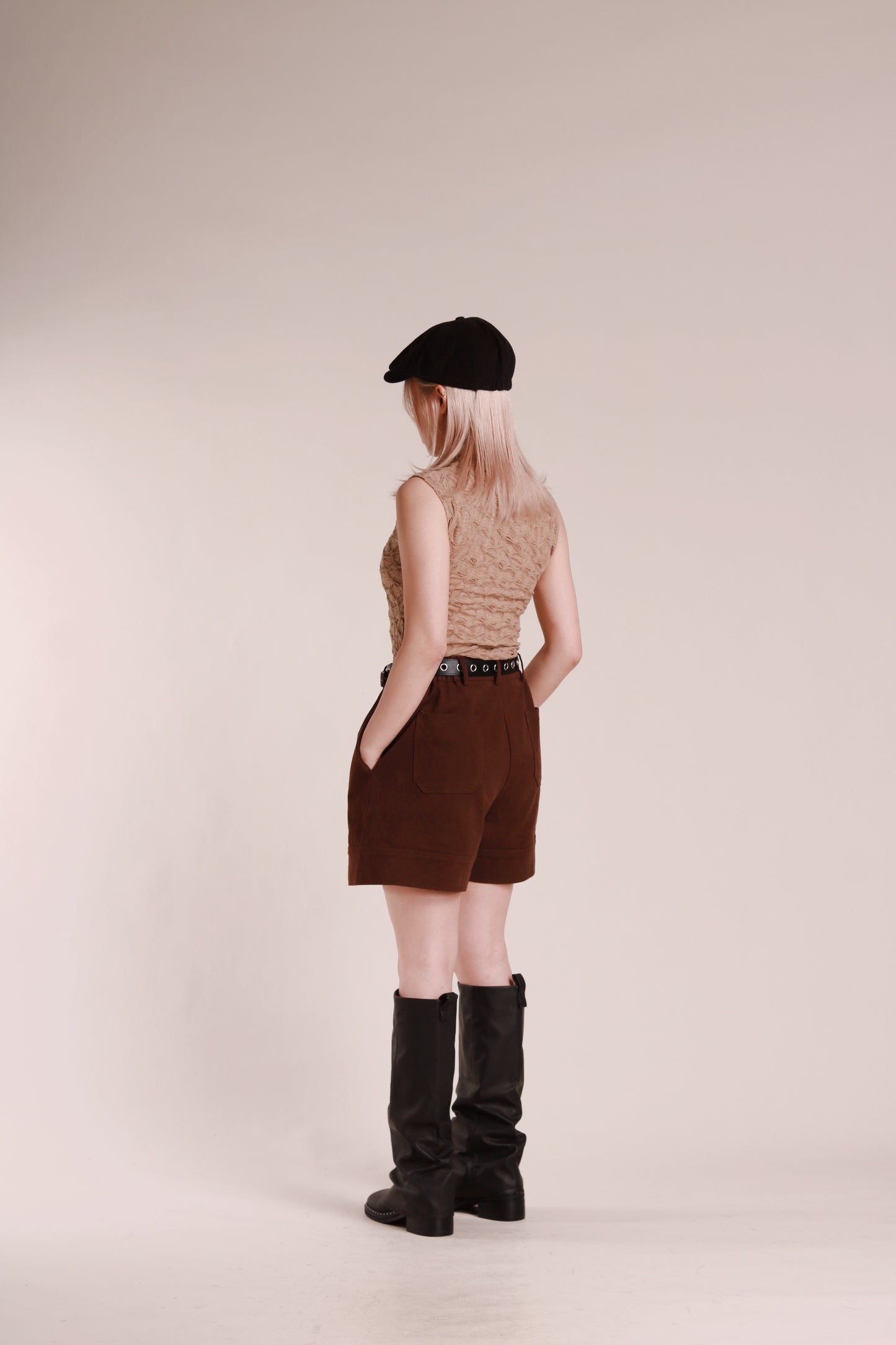 Autumn Gathered Sleeveless Top (Beige)