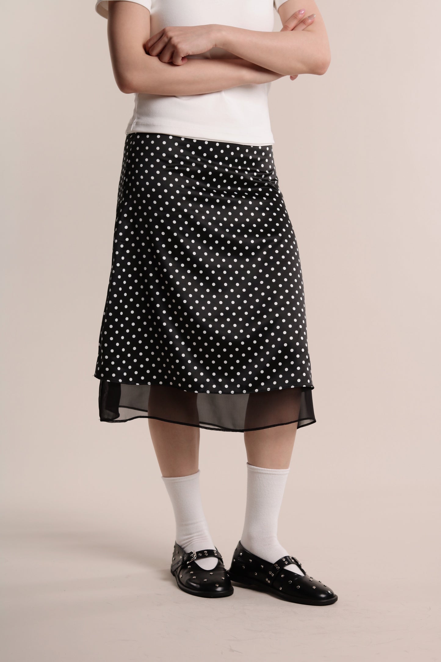 Polka Dot Midi Skirt (Black)