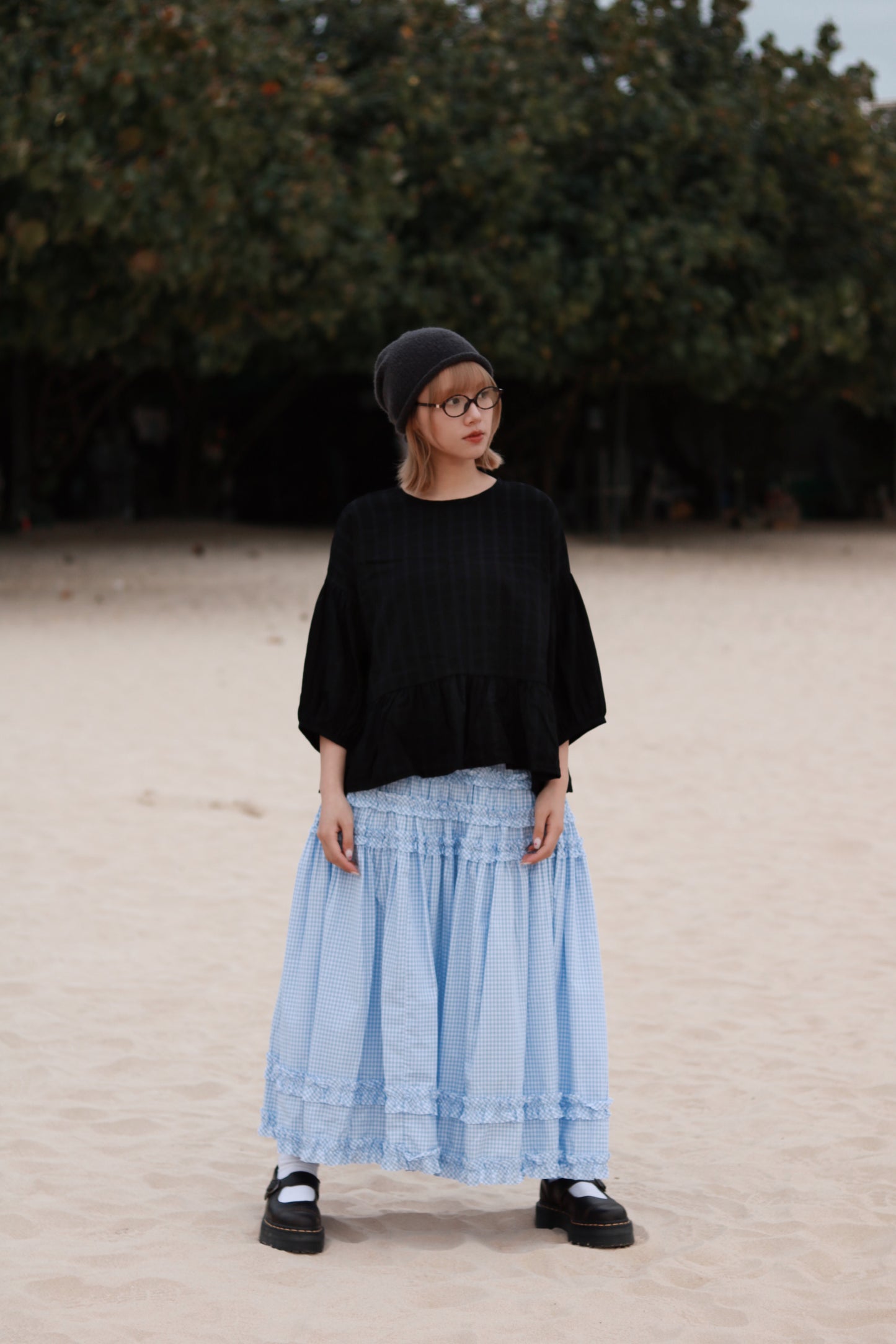 Doll Checkered Ruffle Skirt (Blue)