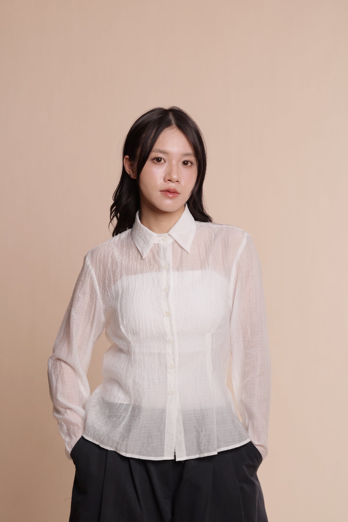 Checkered See Through Shirt (White)