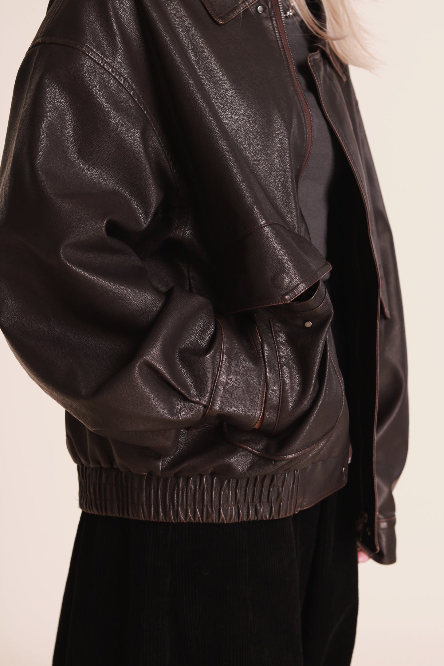 Oversized Leather Jacket (Brown)