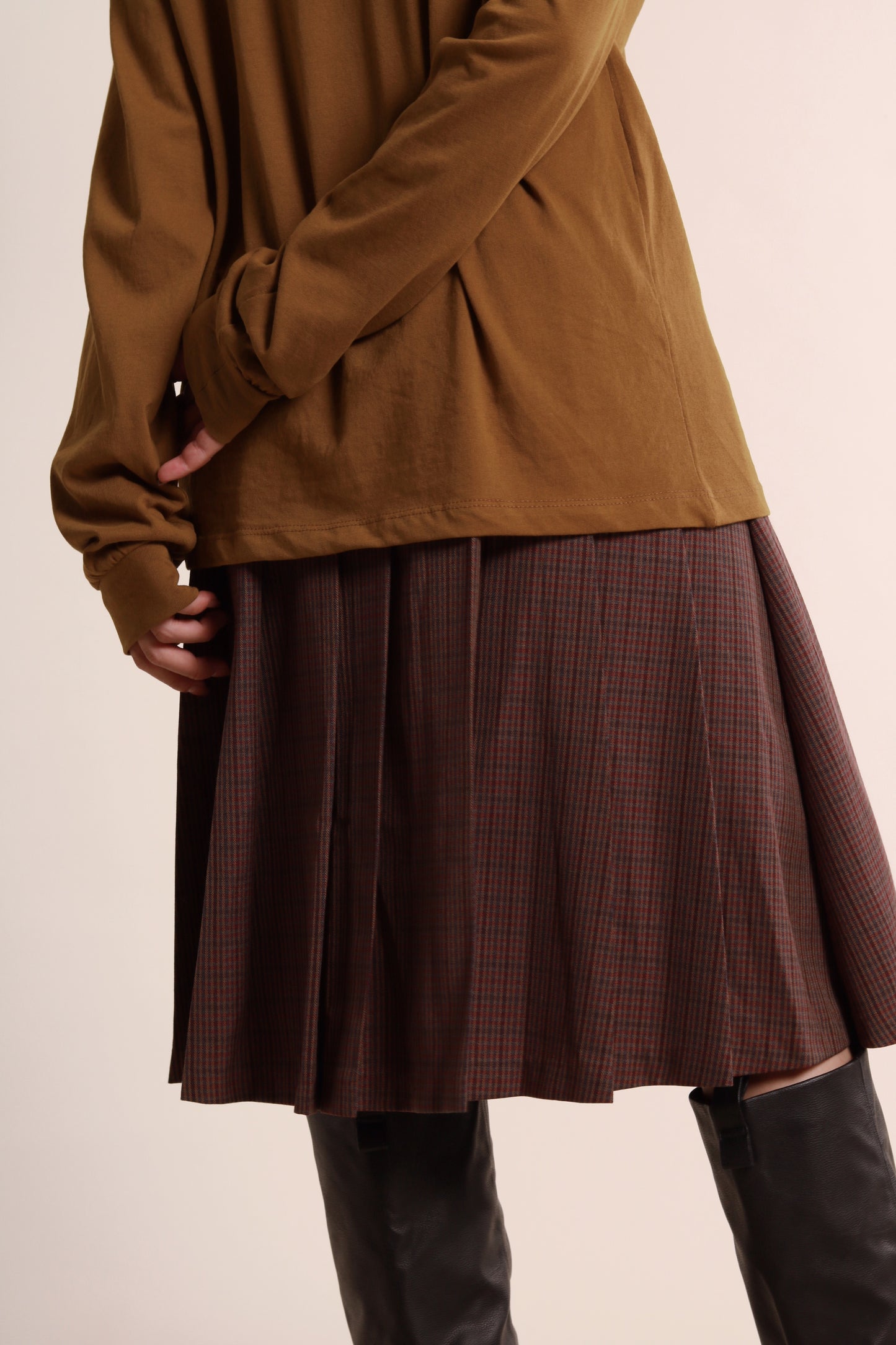 Checkered Pleat Skirt (Brown)