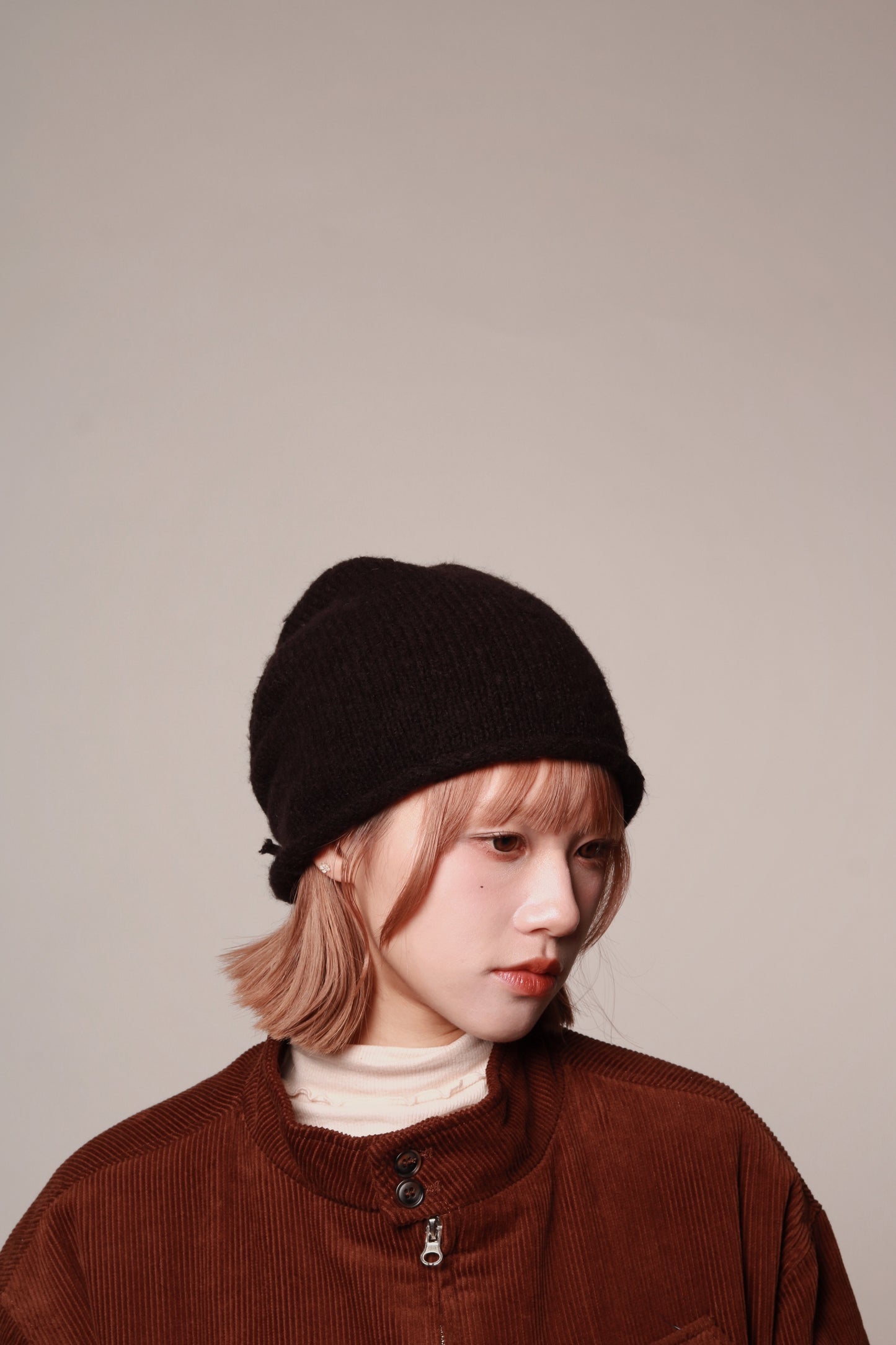 Gathered Ribbon Beanie (Beige/Black/Charcoal/Pink/Red)