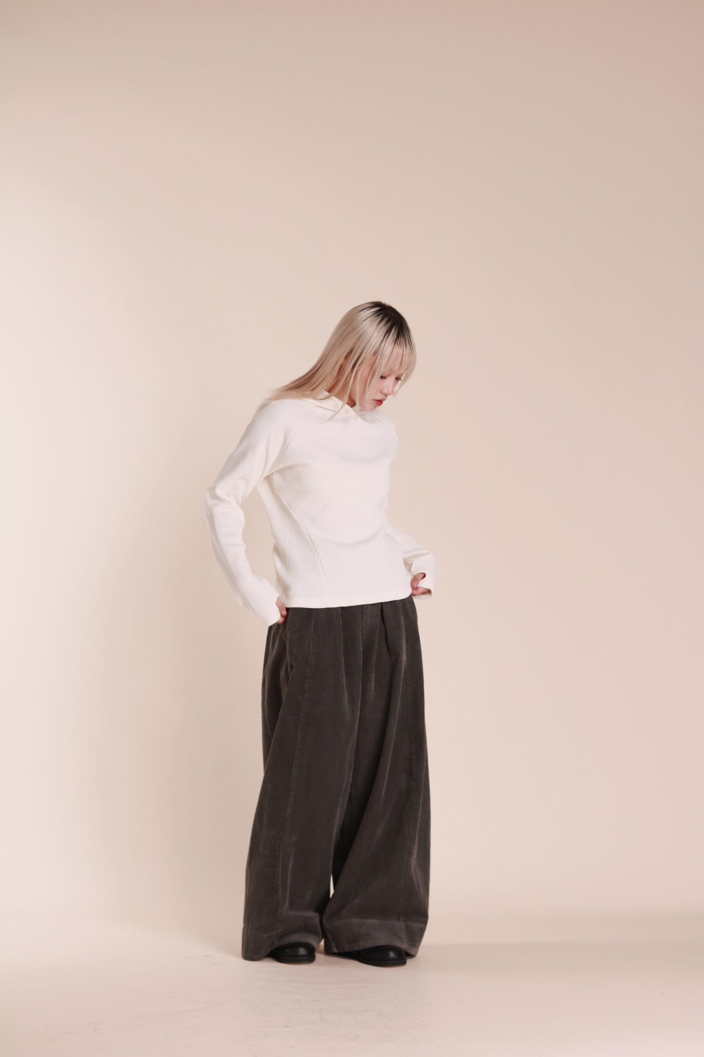 Corduroy Wide Pants (Grey)