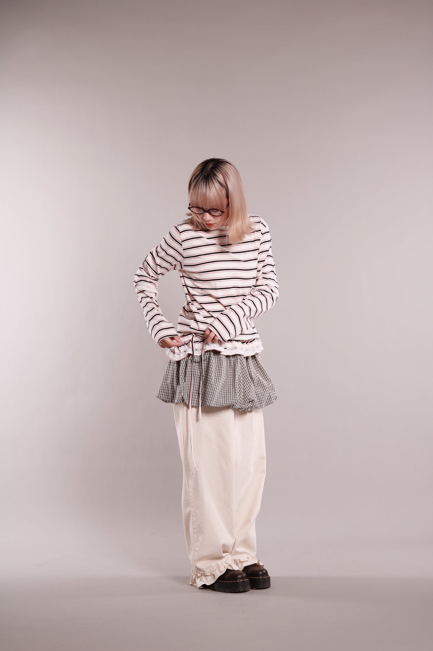 Frilled Lace Stripe Top (Ivory)