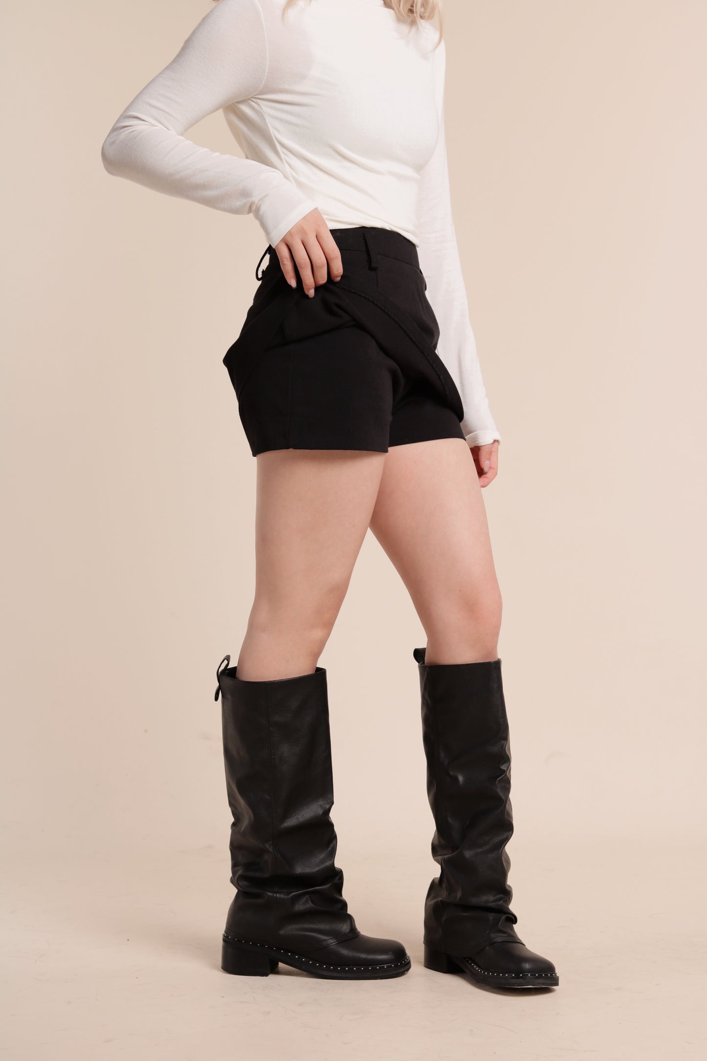 Belted Pants Skirt (Black)