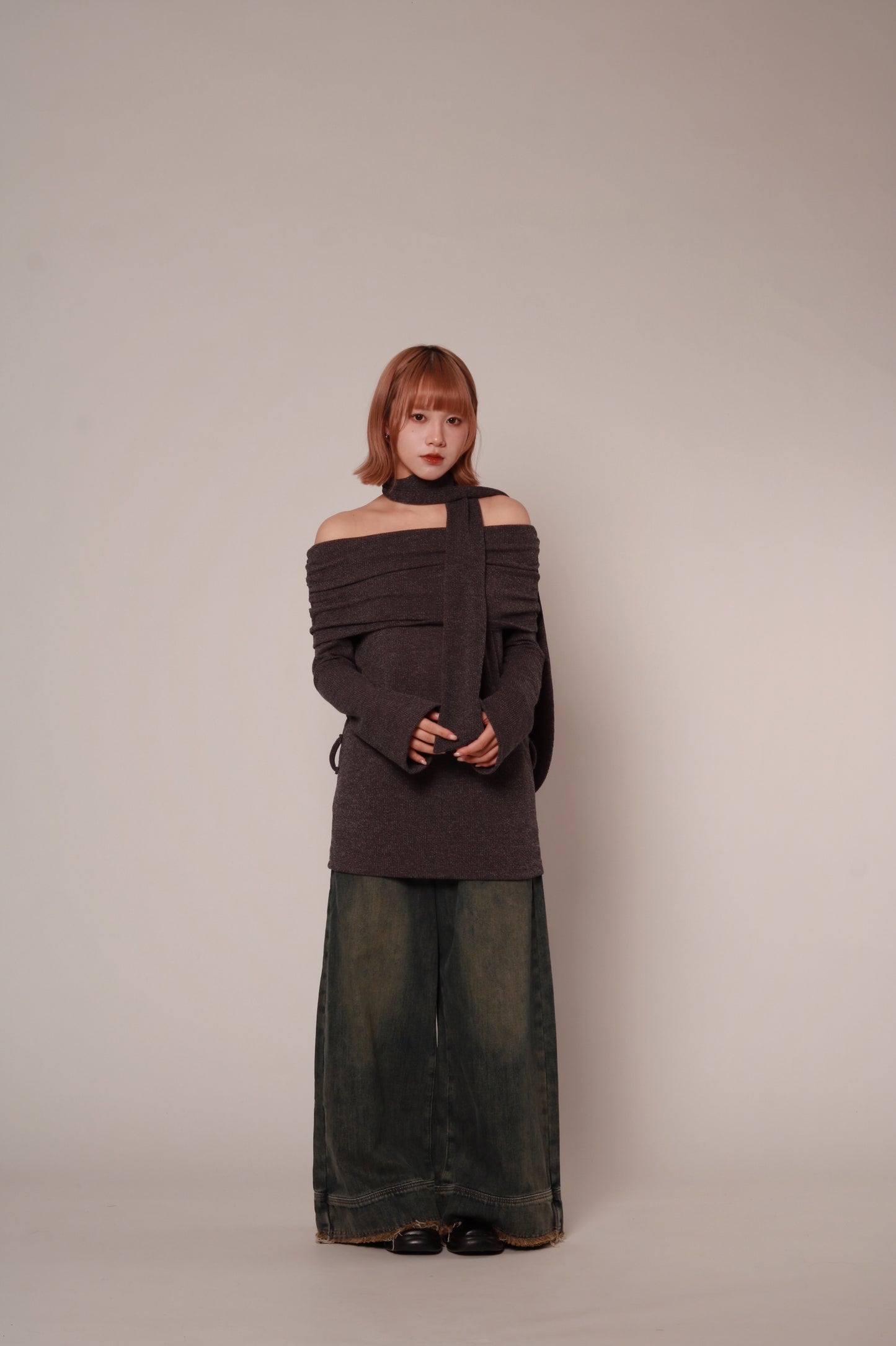 Off Shoulder Knit Top (Charcoal)