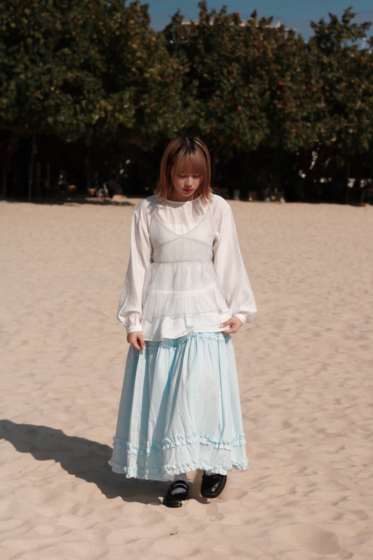 Doll Ribbon Sleeveless Top (Sky)