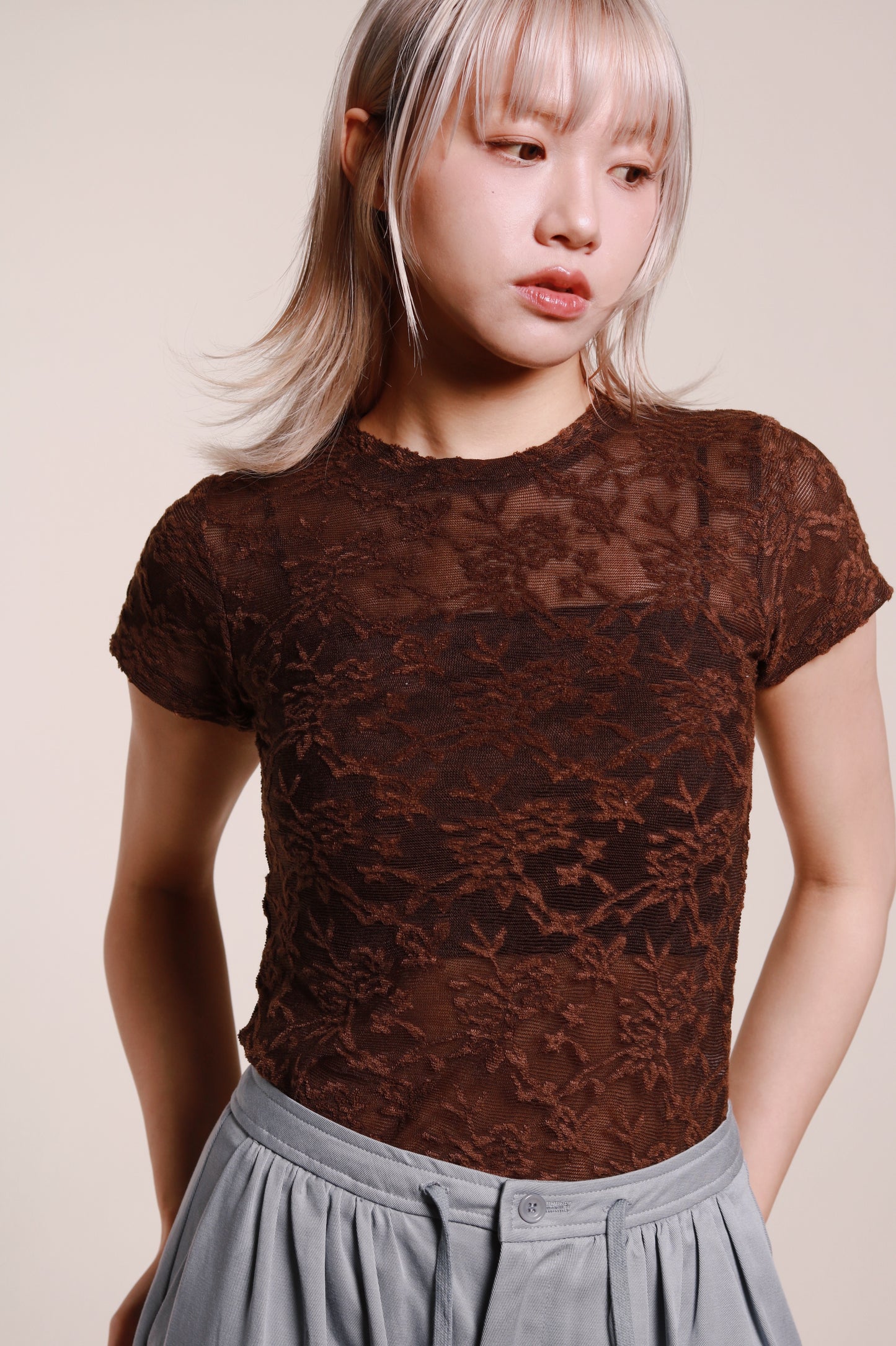 Mesh Flower Top (Brown)