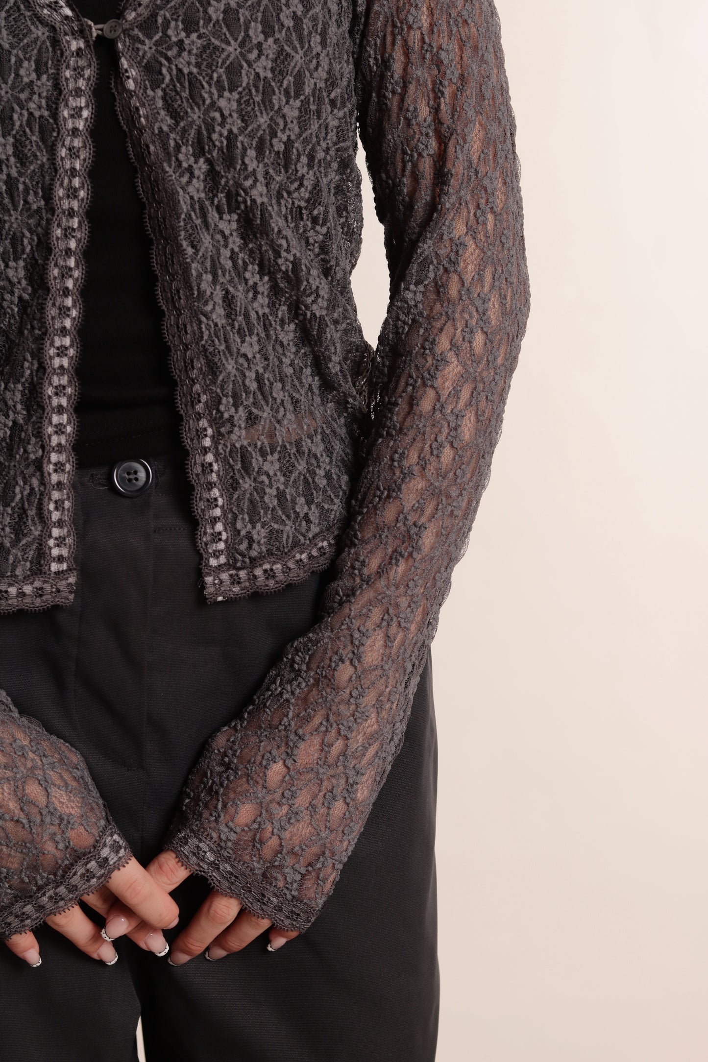 Floral Lace Cardigan (Charcoal)