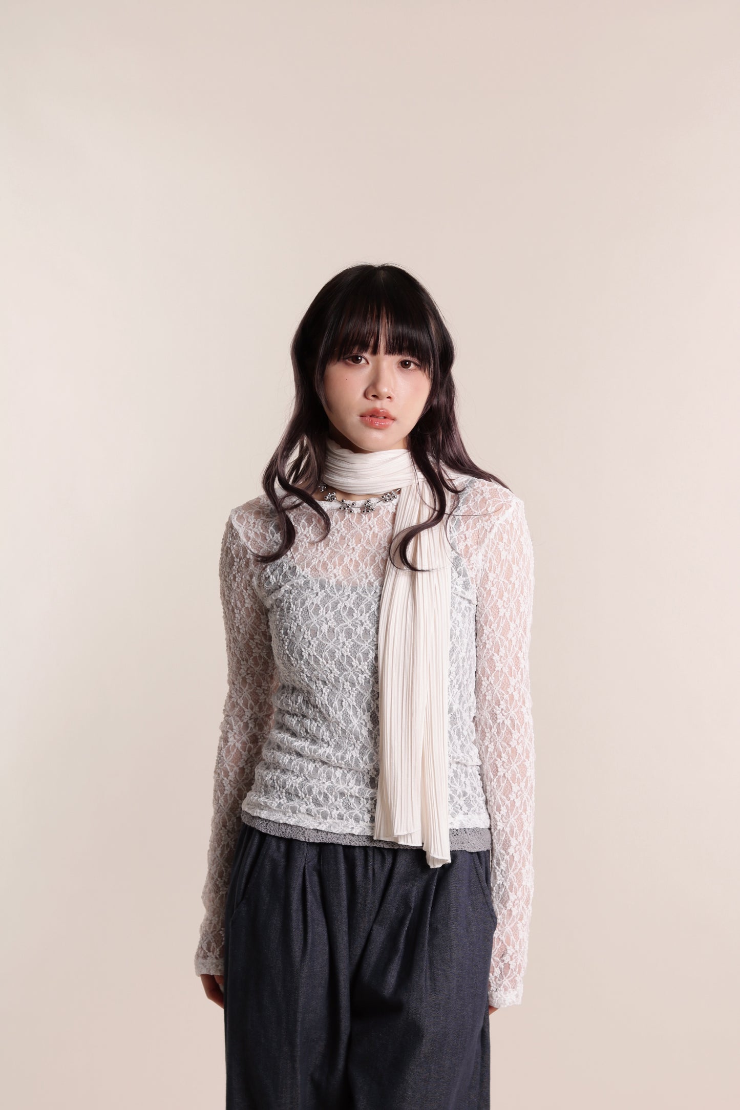 Lace Long Sleeve Top (White)