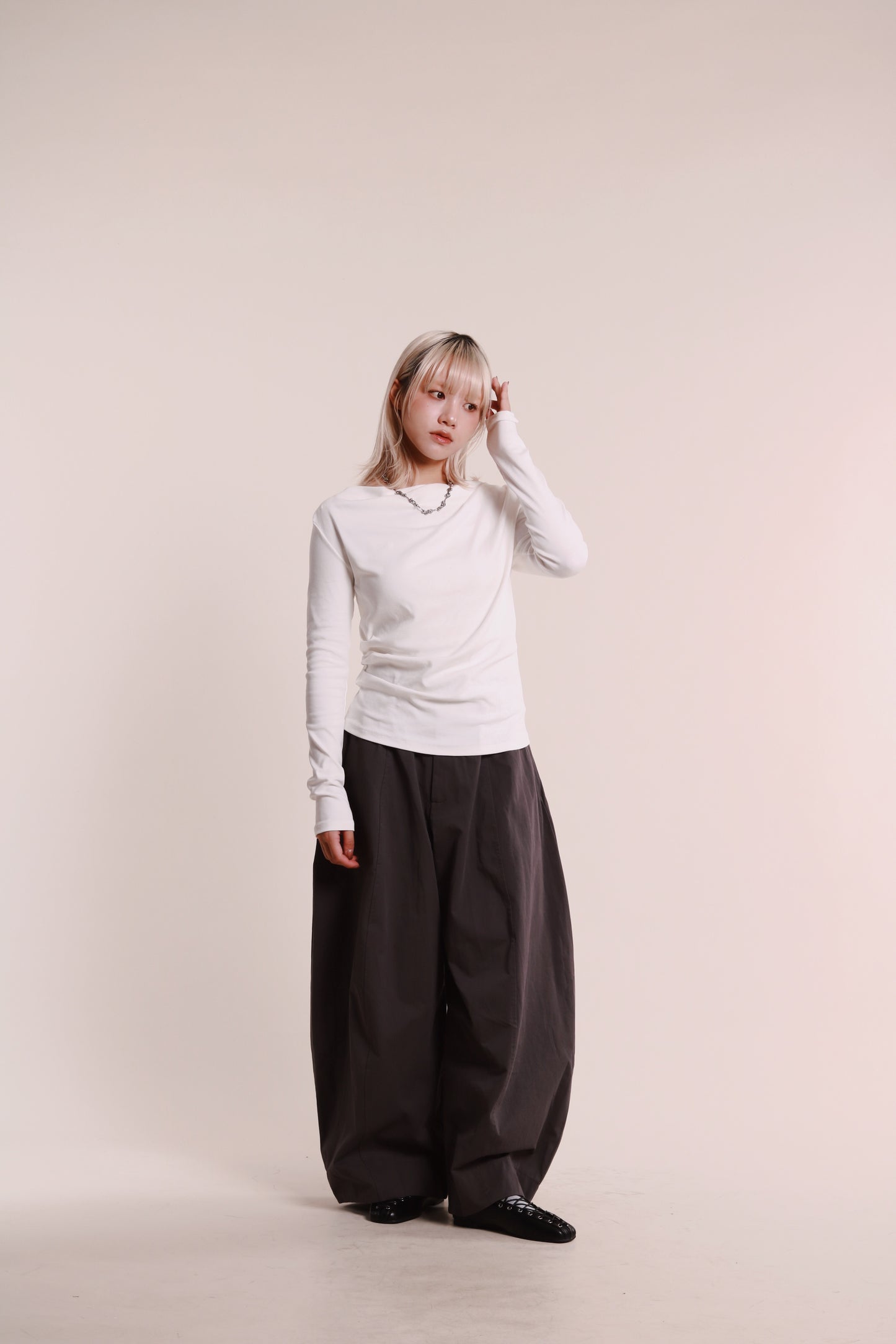 Gathered Long Tee (White)