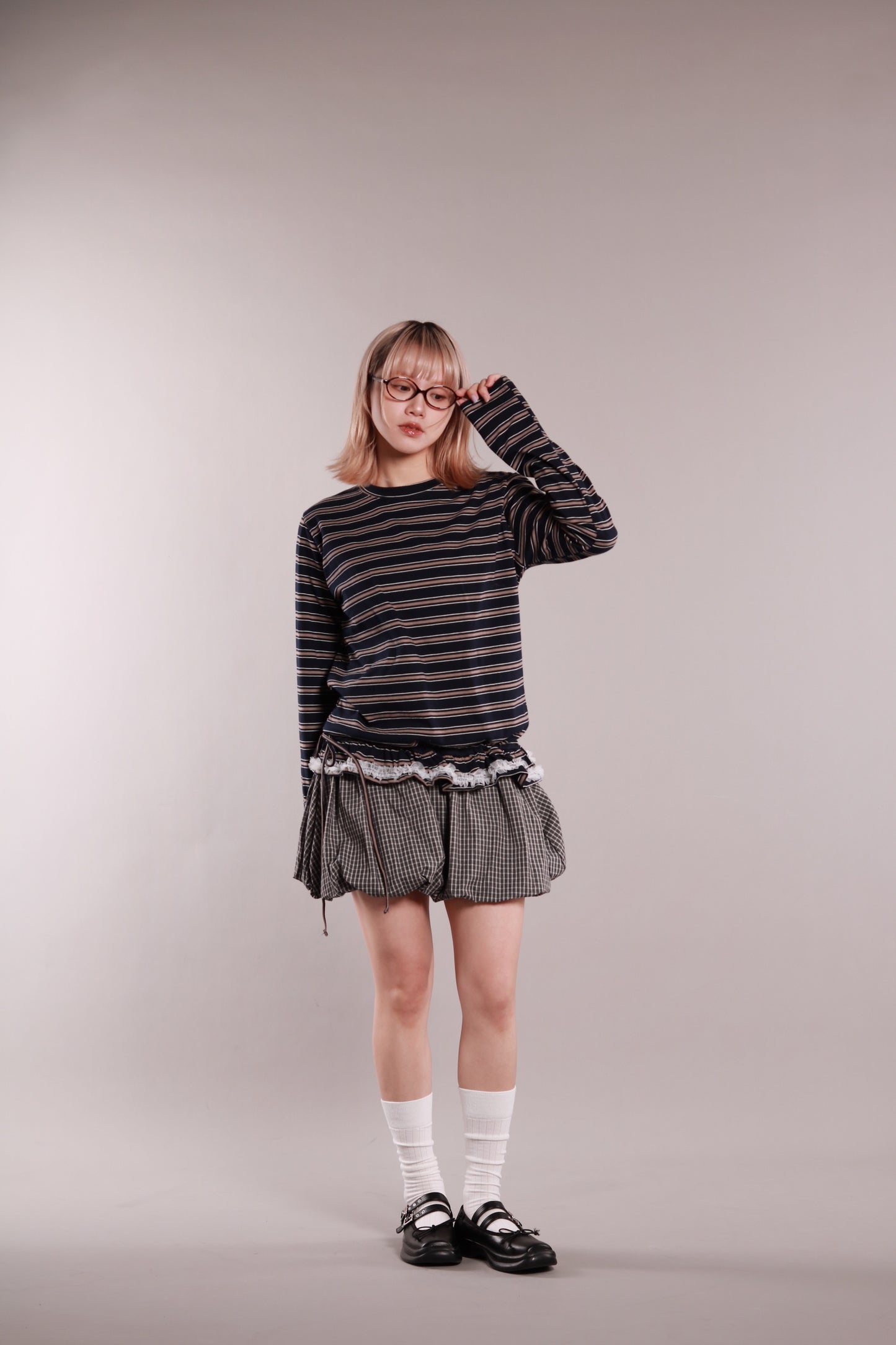 Frilled Lace Stripe Top (Navy)