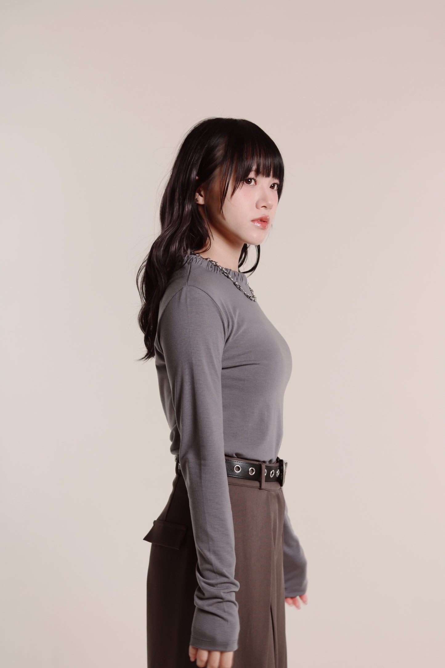 Soft Gathered Neck Top (Charcoal)