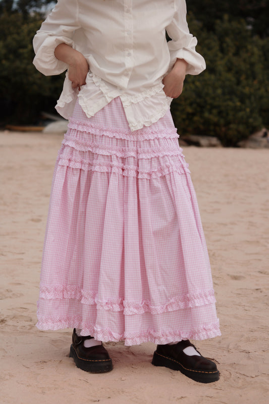 Doll Checkered Ruffle Skirt (Pink)