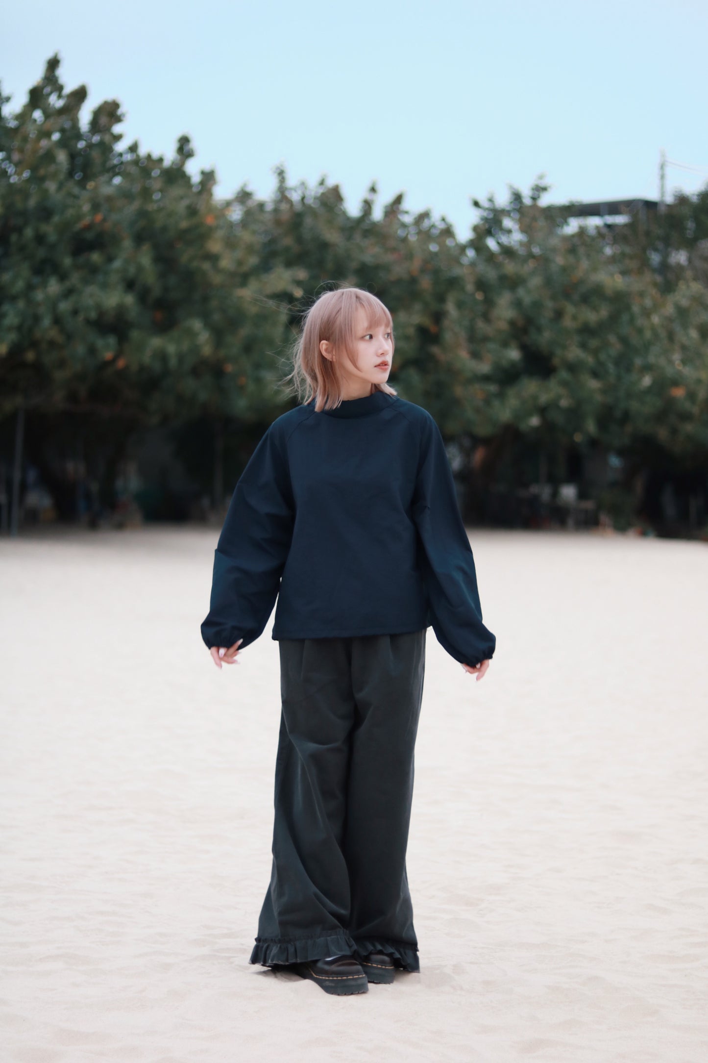 Funnel Neck Top (Navy)
