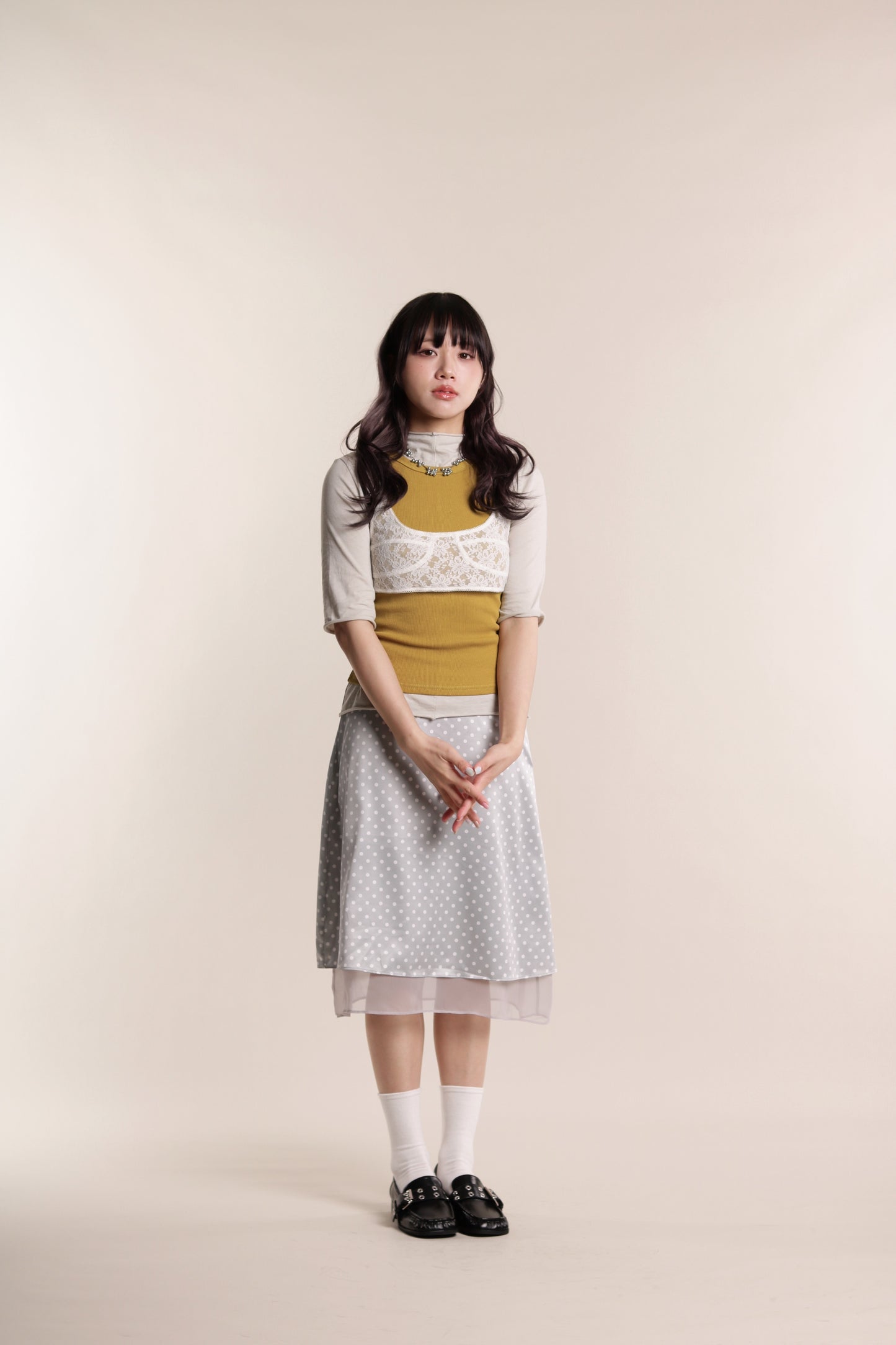 Polka Dot Midi Skirt (Grey)
