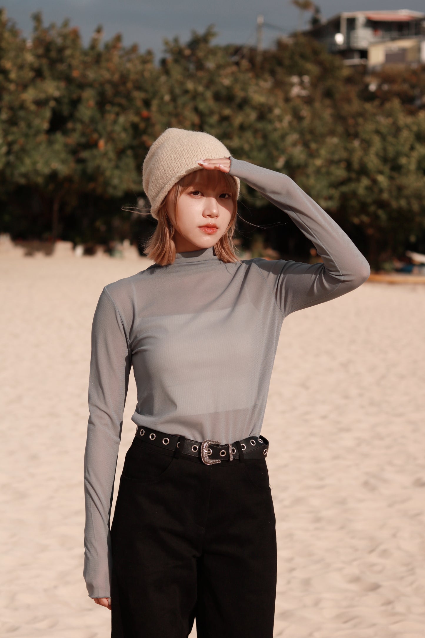 Spring See Through Top (Grey Blue)