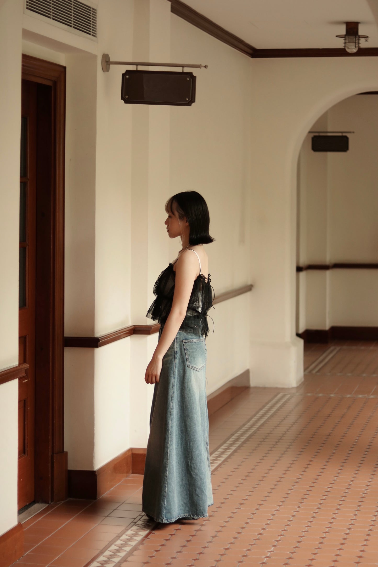 See Through Ribbon Vest (Black)