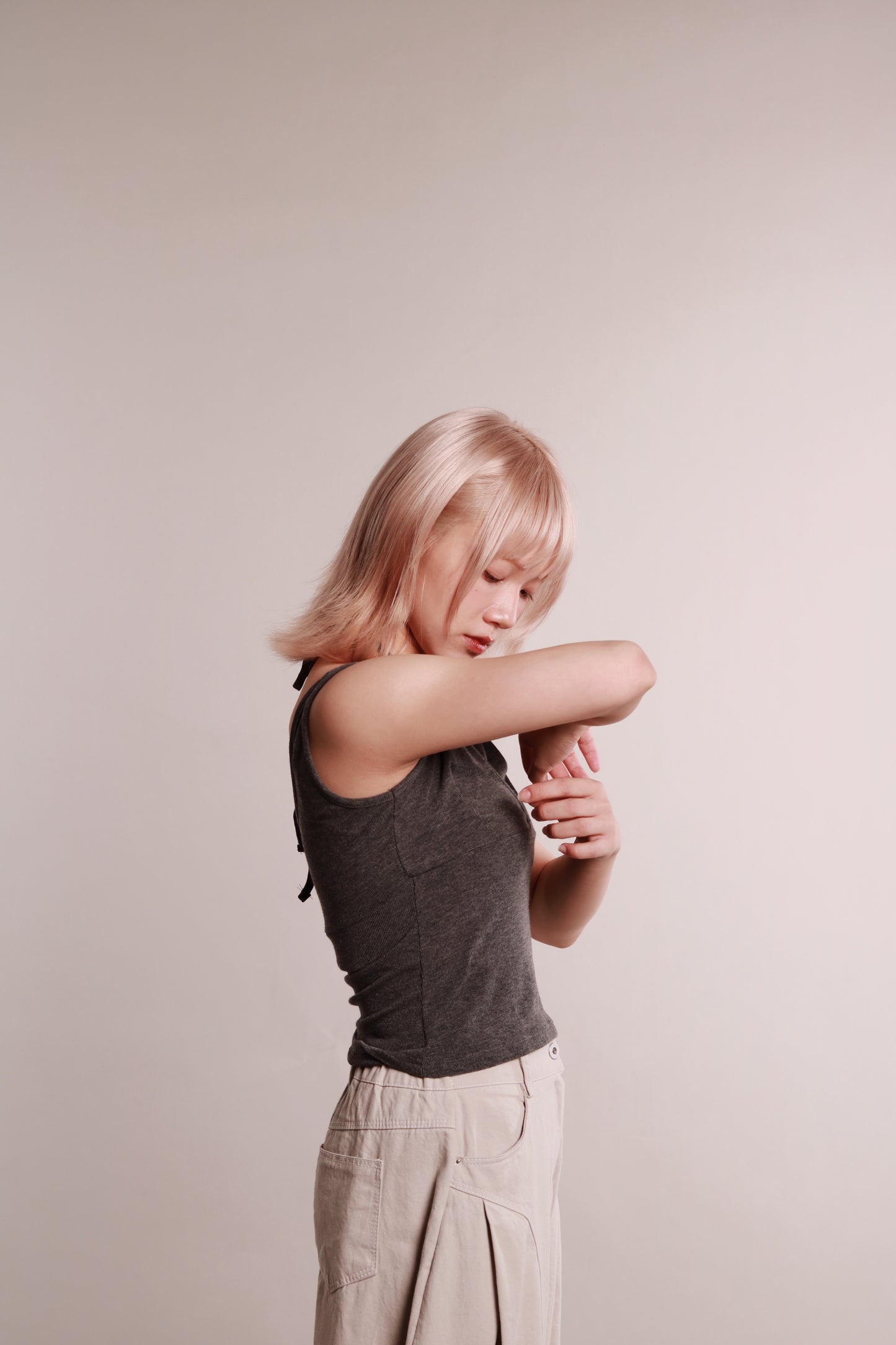 Layered Halter Tank Top (Grey)