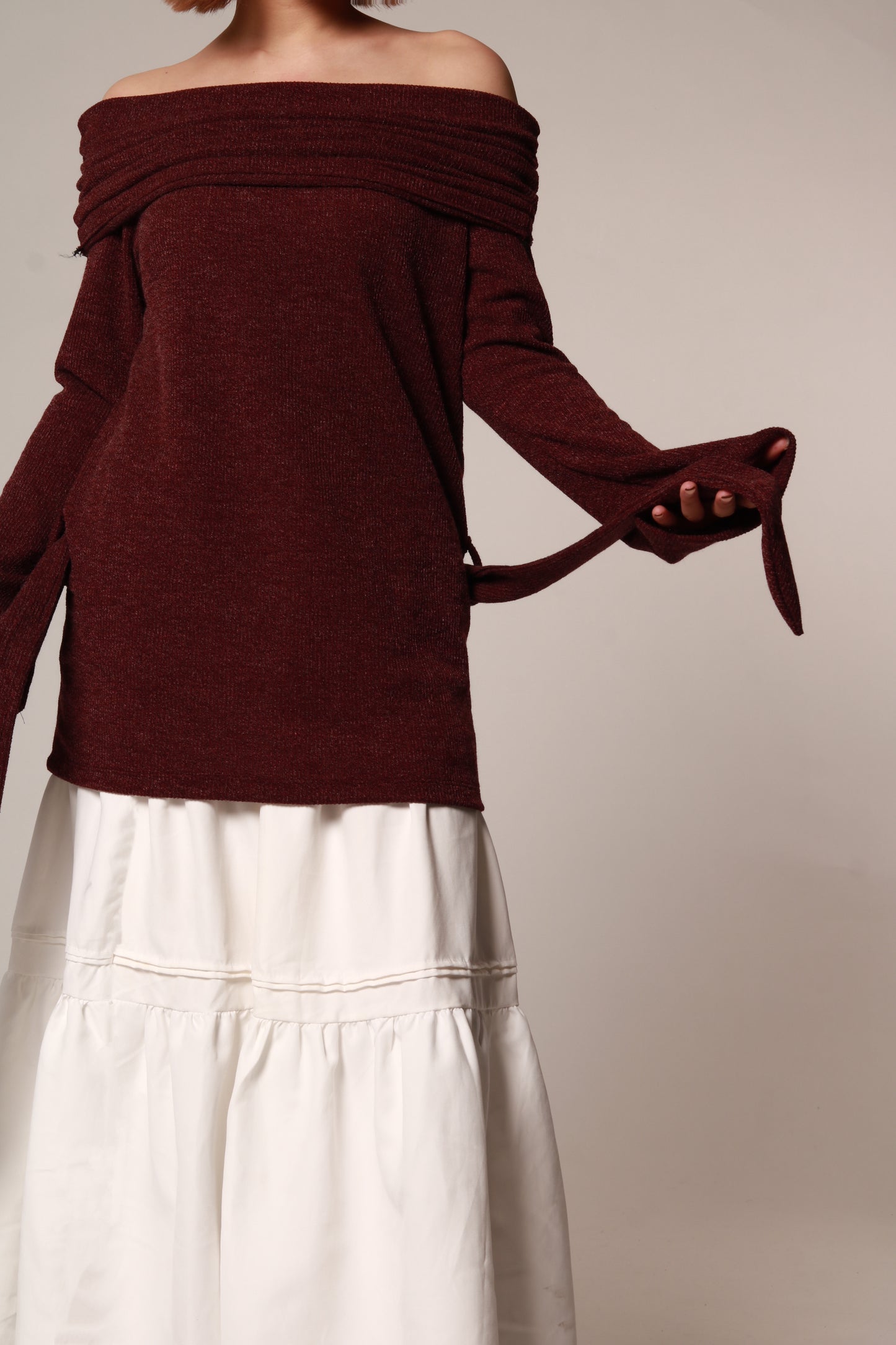 Off Shoulder Knit Top (Red)