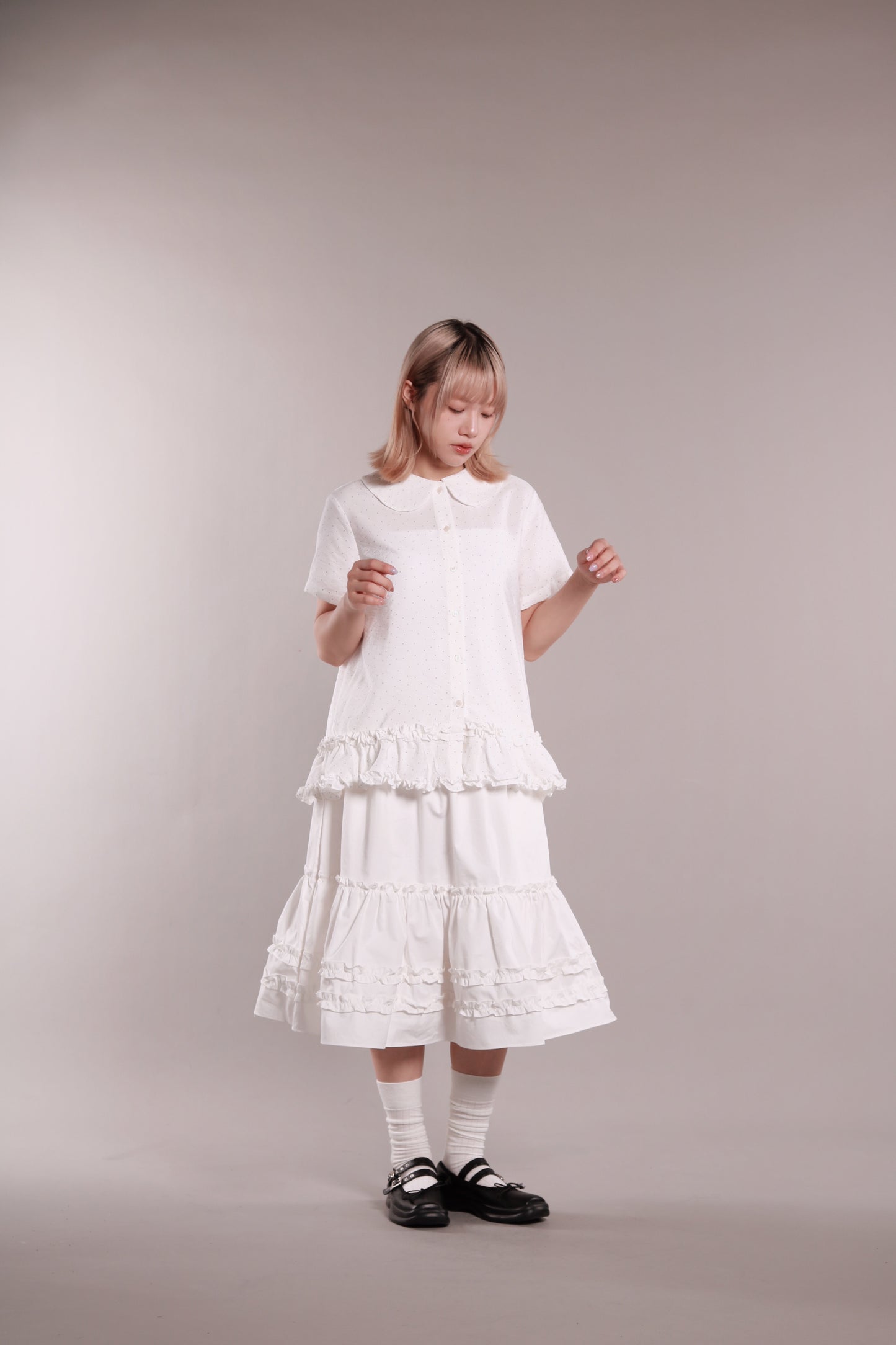 Doll Ruffle Midi Skirt (White)