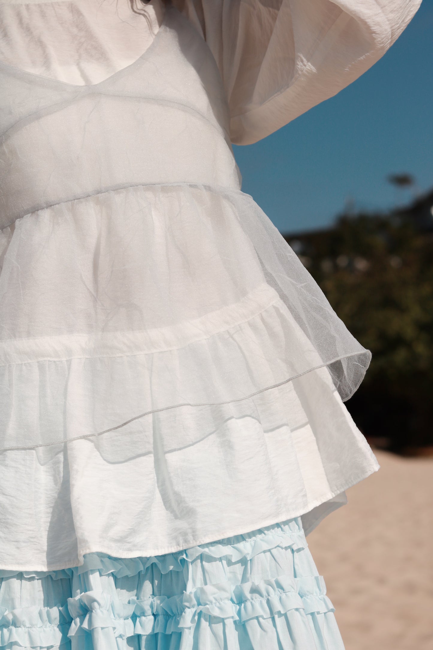 Doll Ribbon Sleeveless Top (Sky)