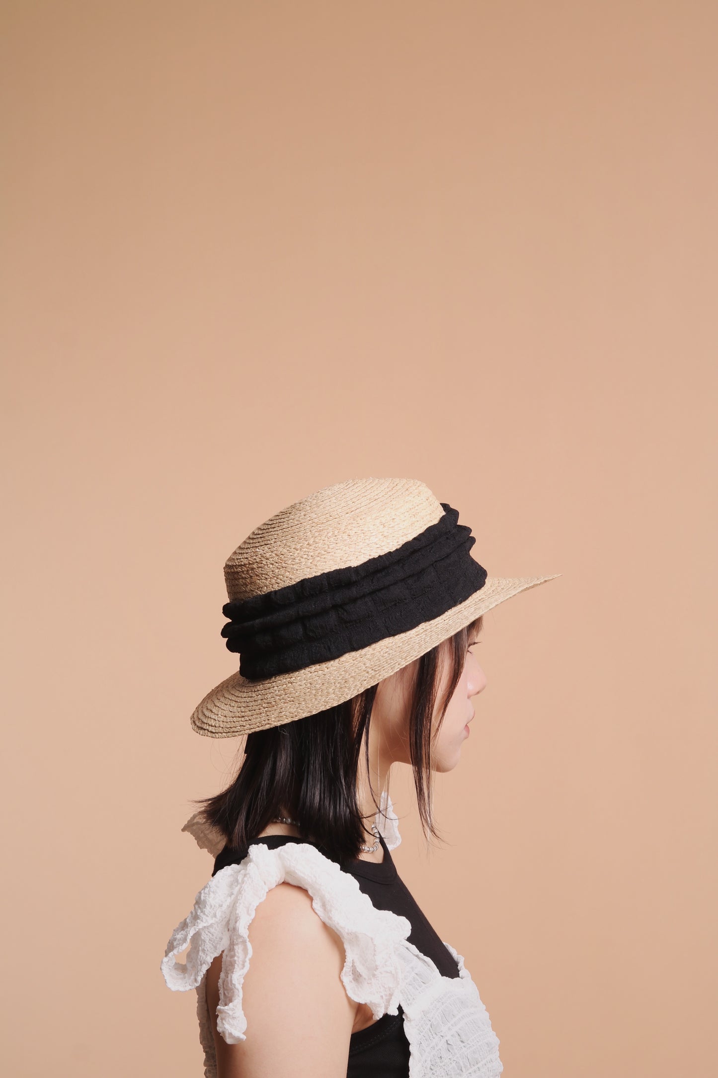 Bubble Straw Hat (Black/Ivory/Mustard)