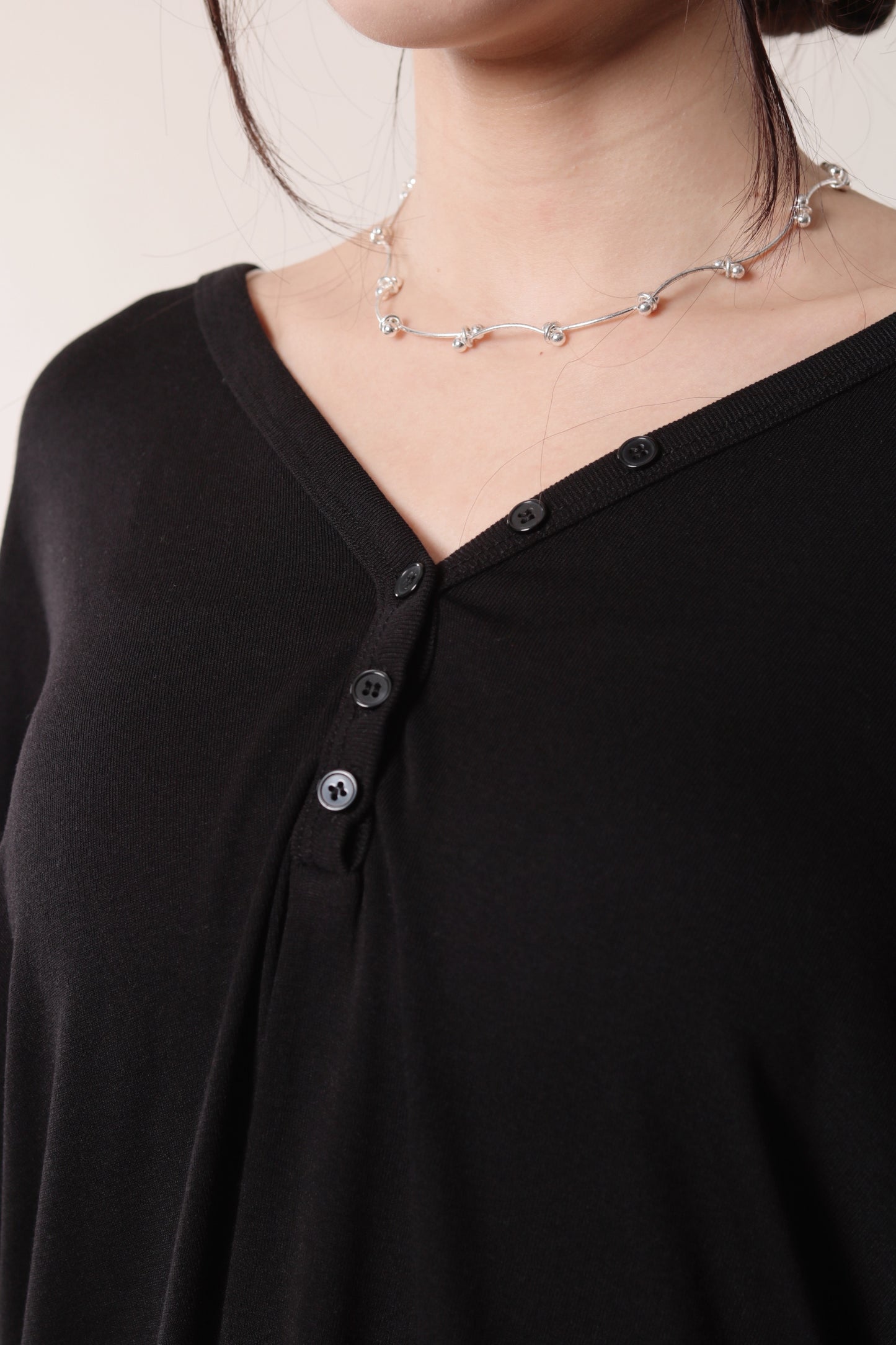 Lazy Button Long Tee (Black)