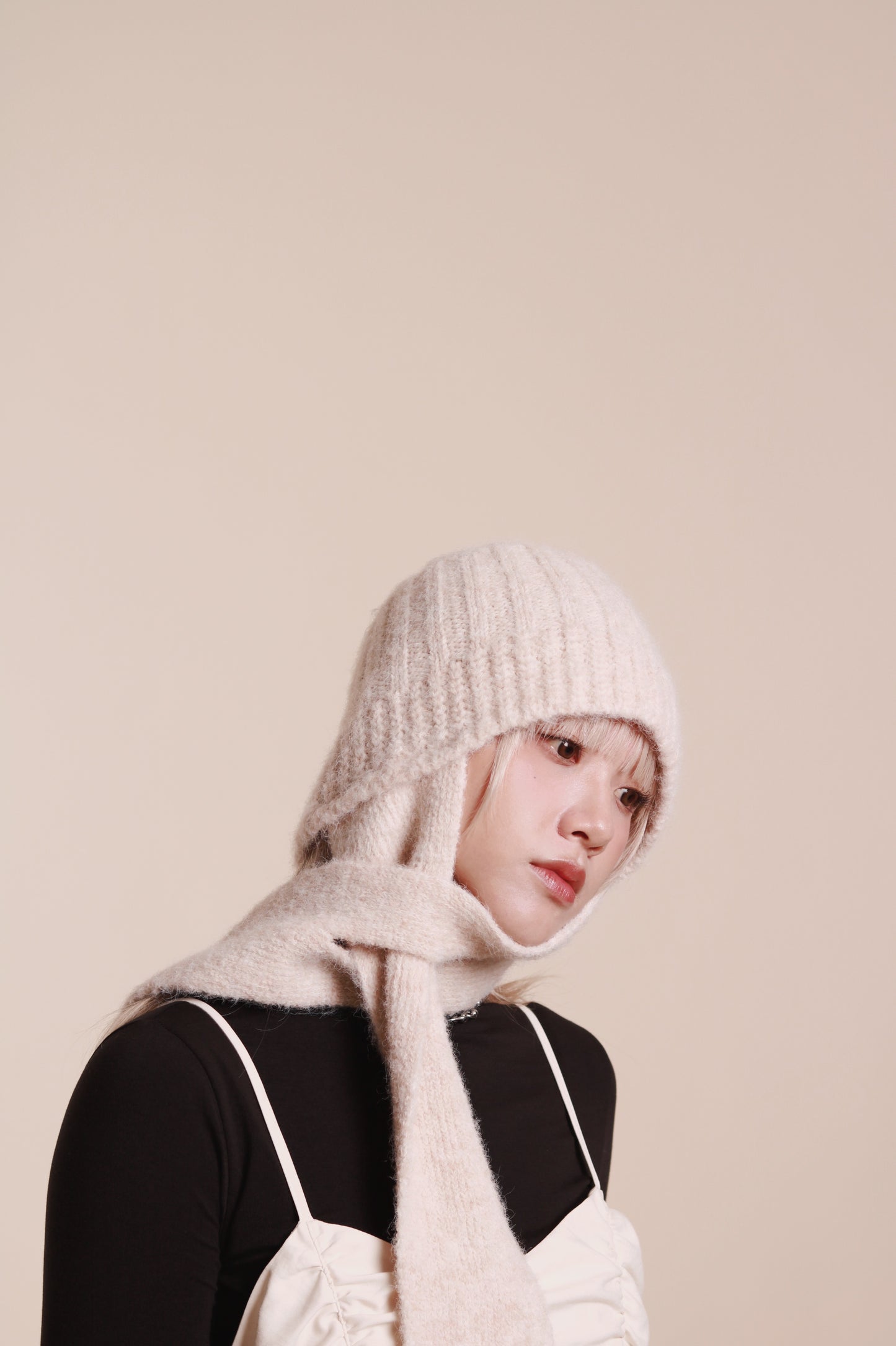 Doll Knit Scarf Flight Cap (Ivory)