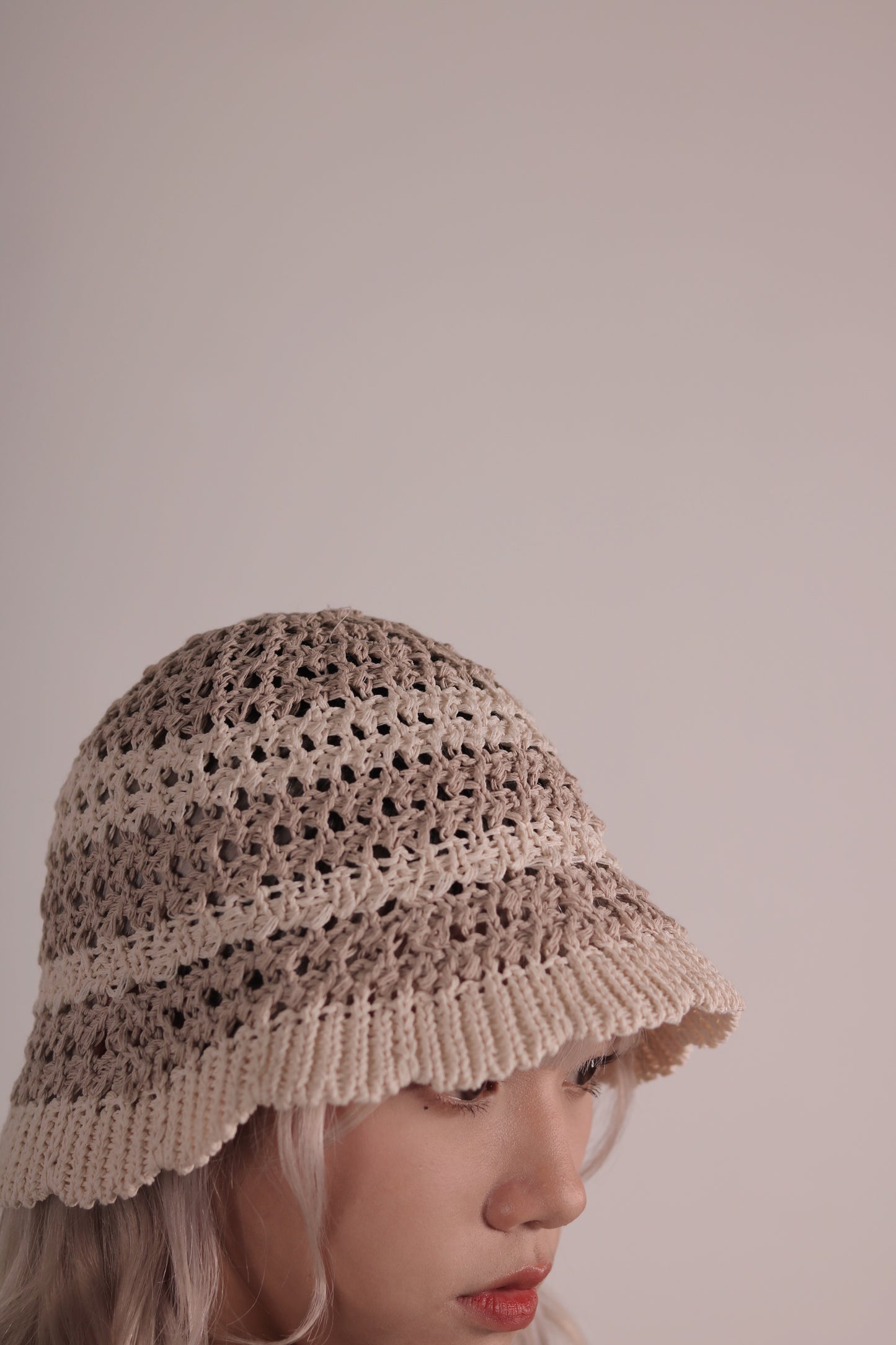 Striped Knit Hat (Beige/Black/Purple)