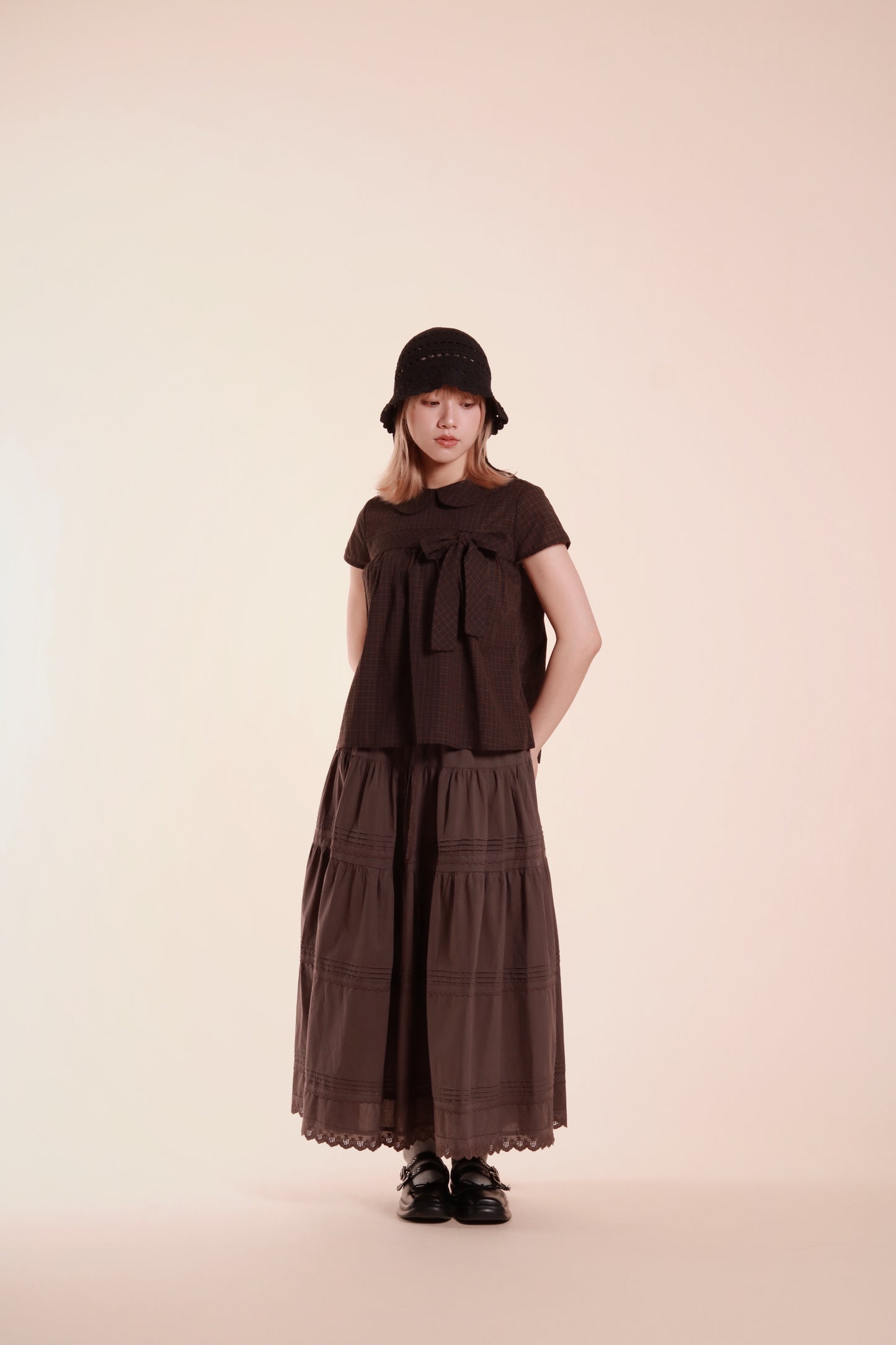 Doll Bow Blouse (Brown)