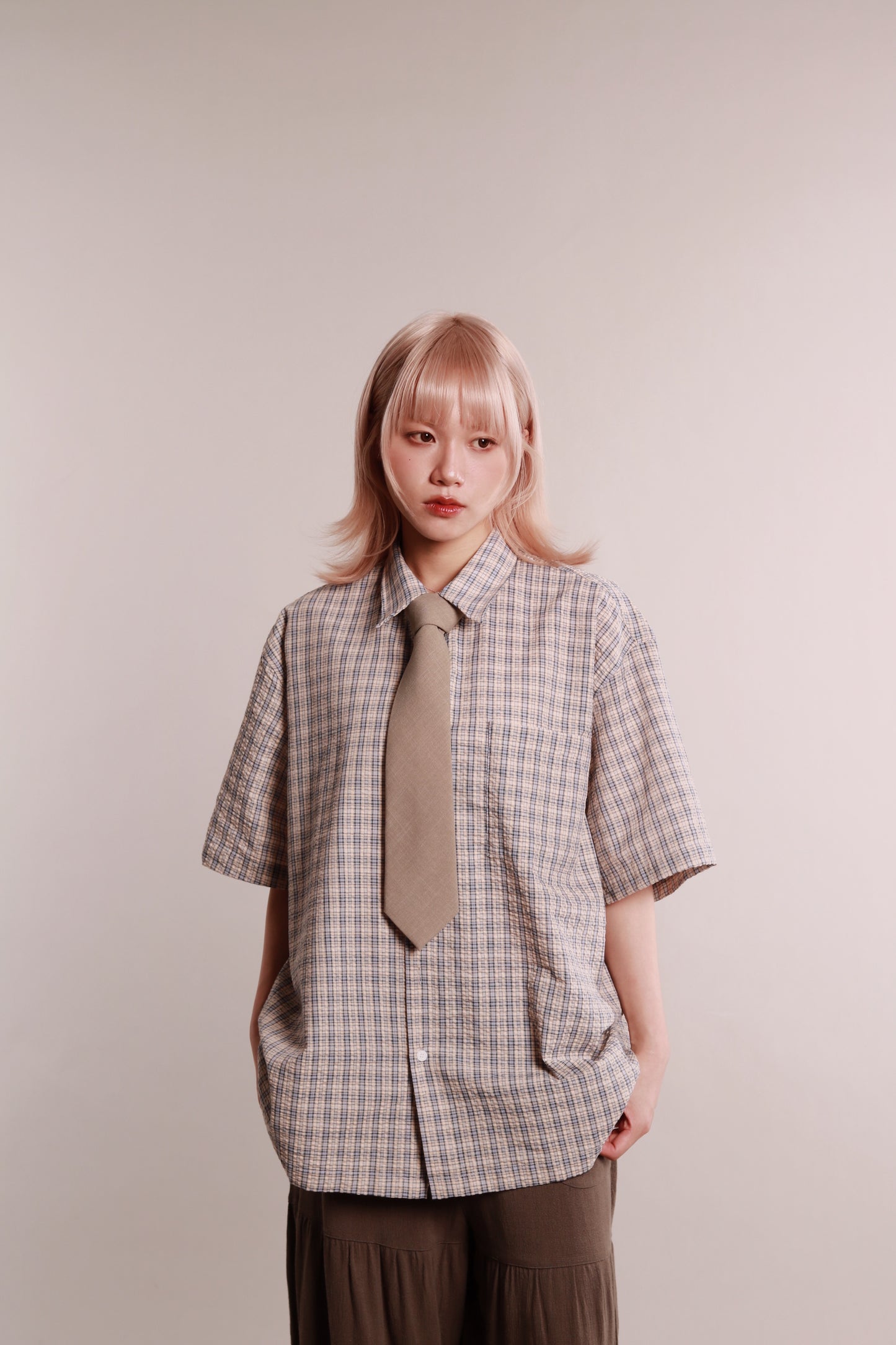 Plaid Loose Shirt (Blue)