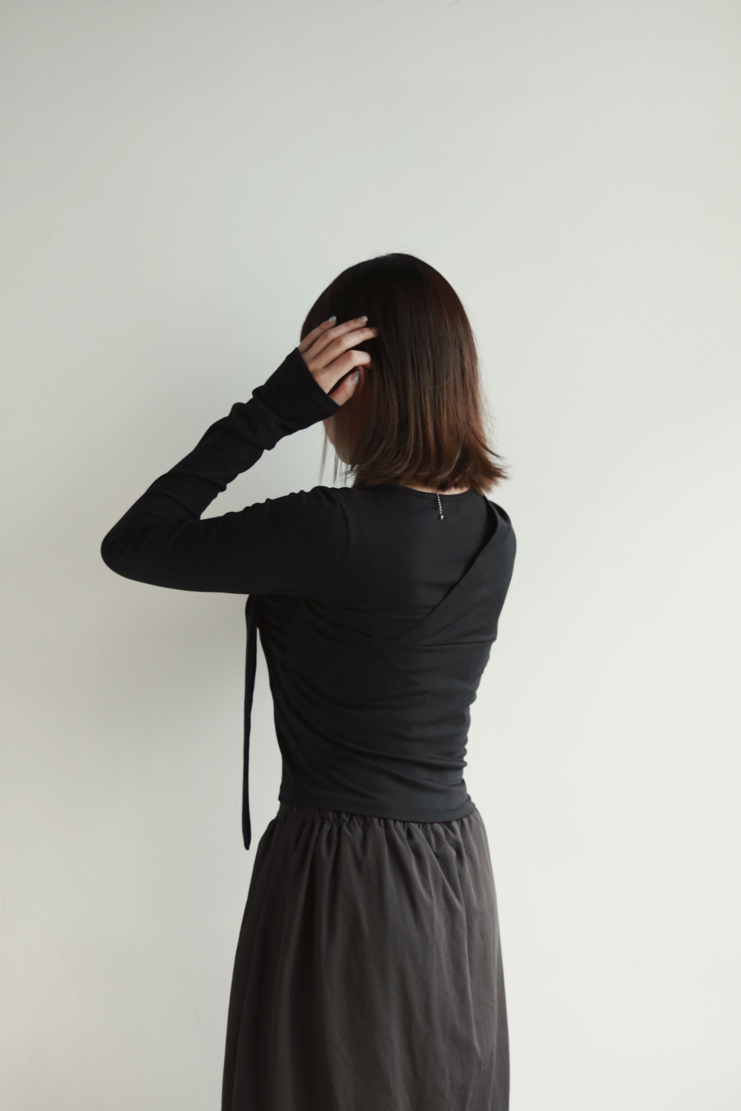 Gathered Long Tee (Black)