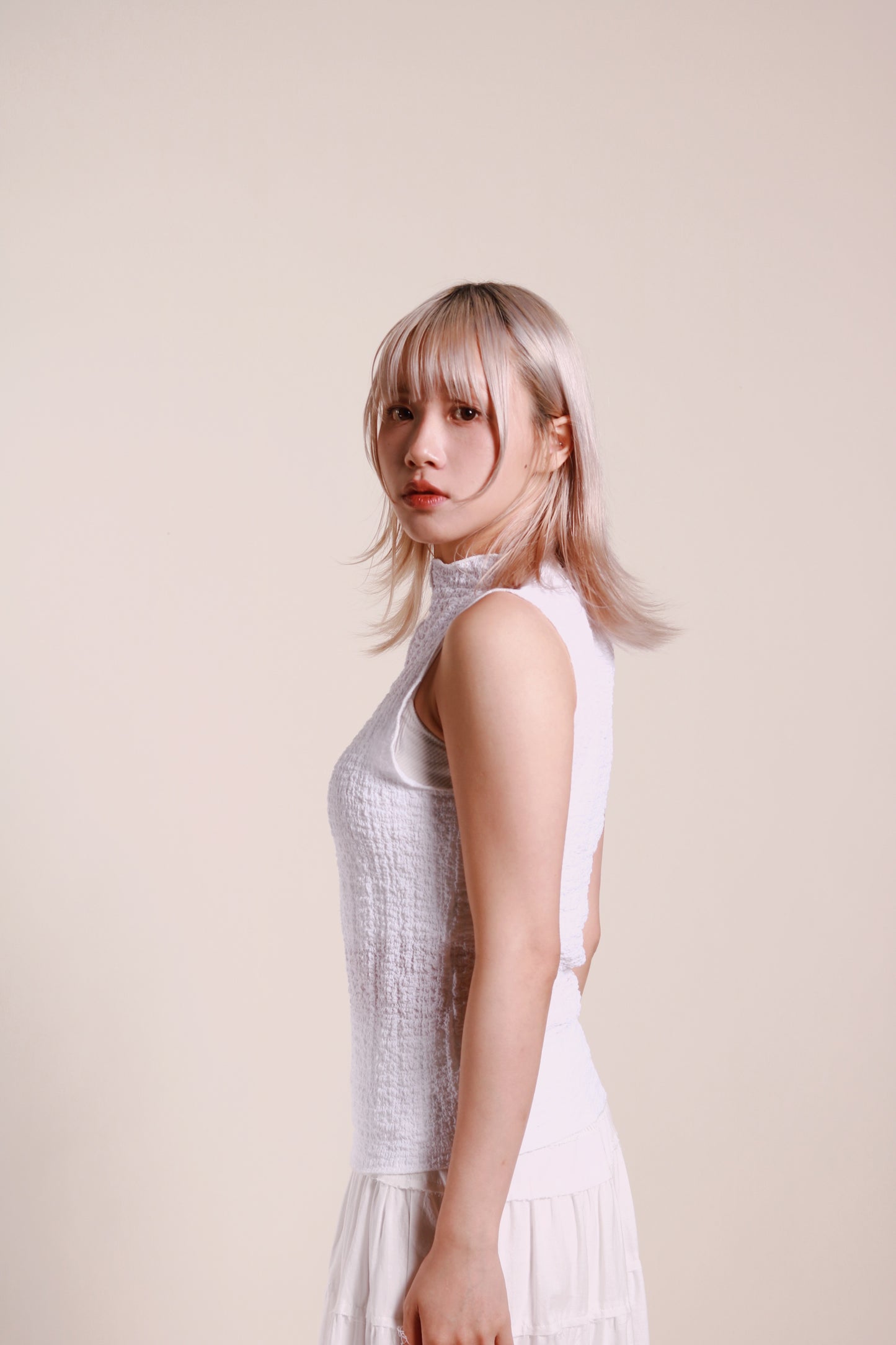 Ruffle Sleeveless Top (White)