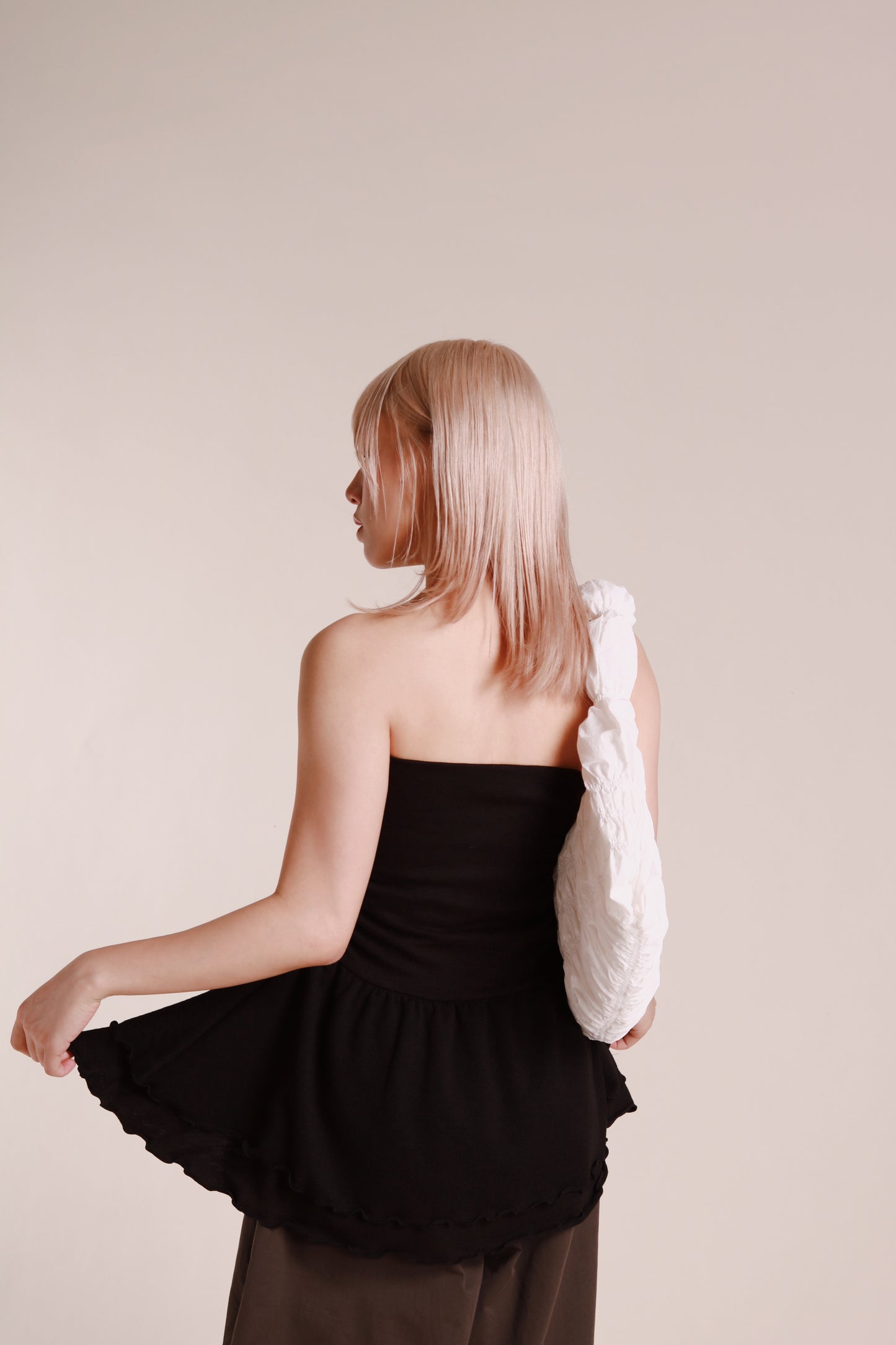 Ruffle Tube Mini Dress (Black)