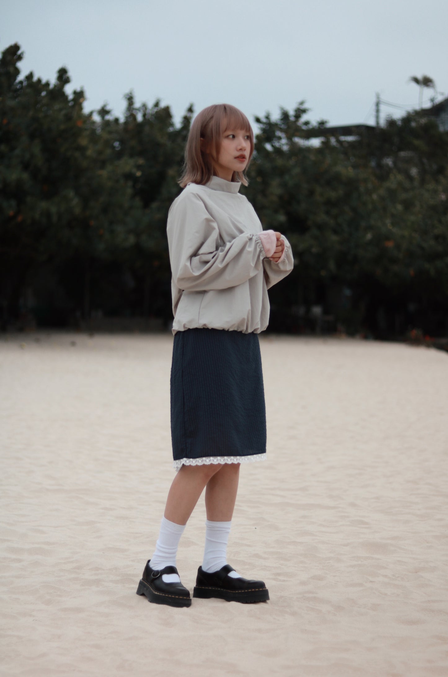 Striped Lace Mini Skirt (Navy)