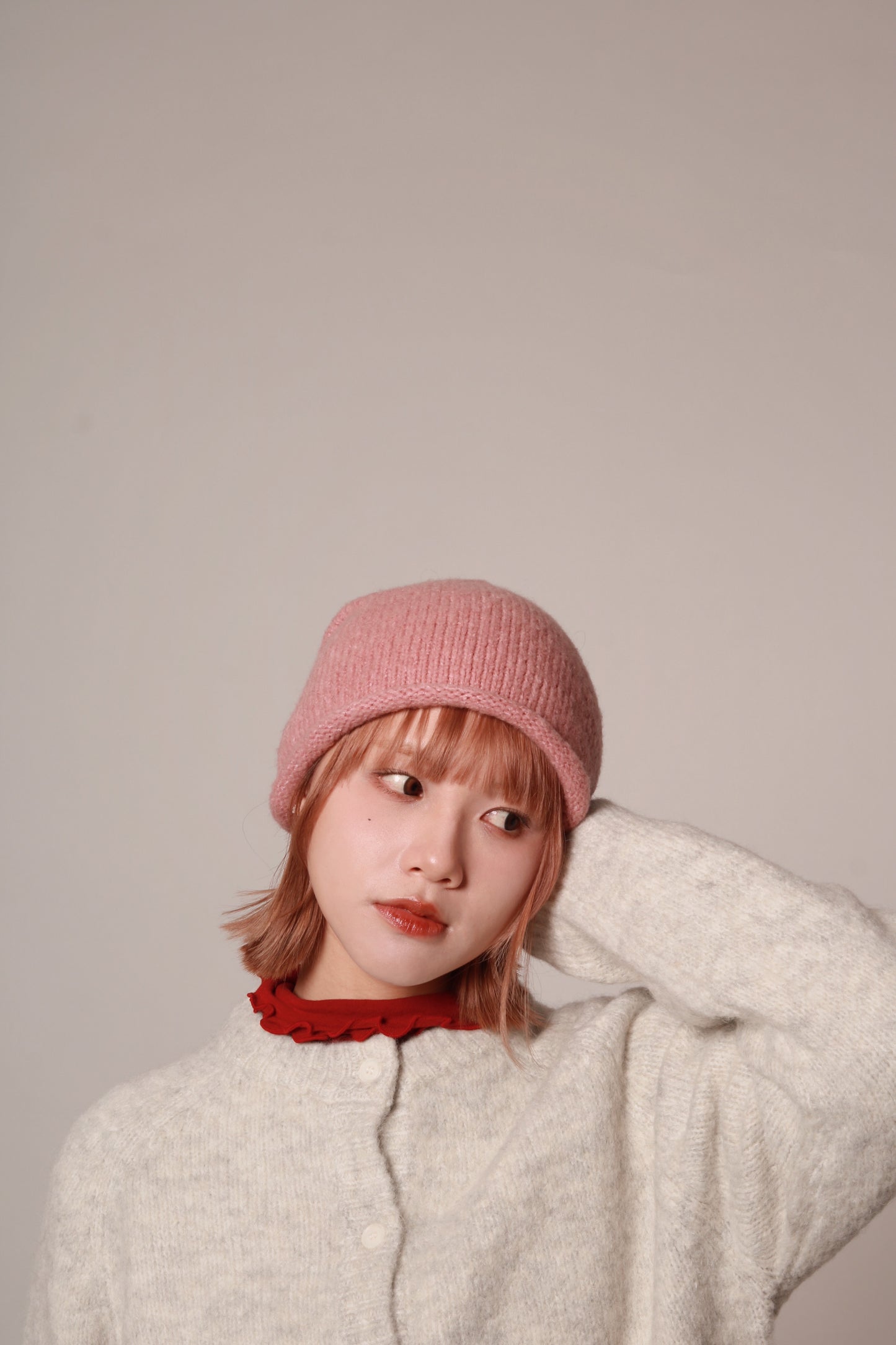 Gathered Ribbon Beanie (Beige/Black/Charcoal/Pink/Red)