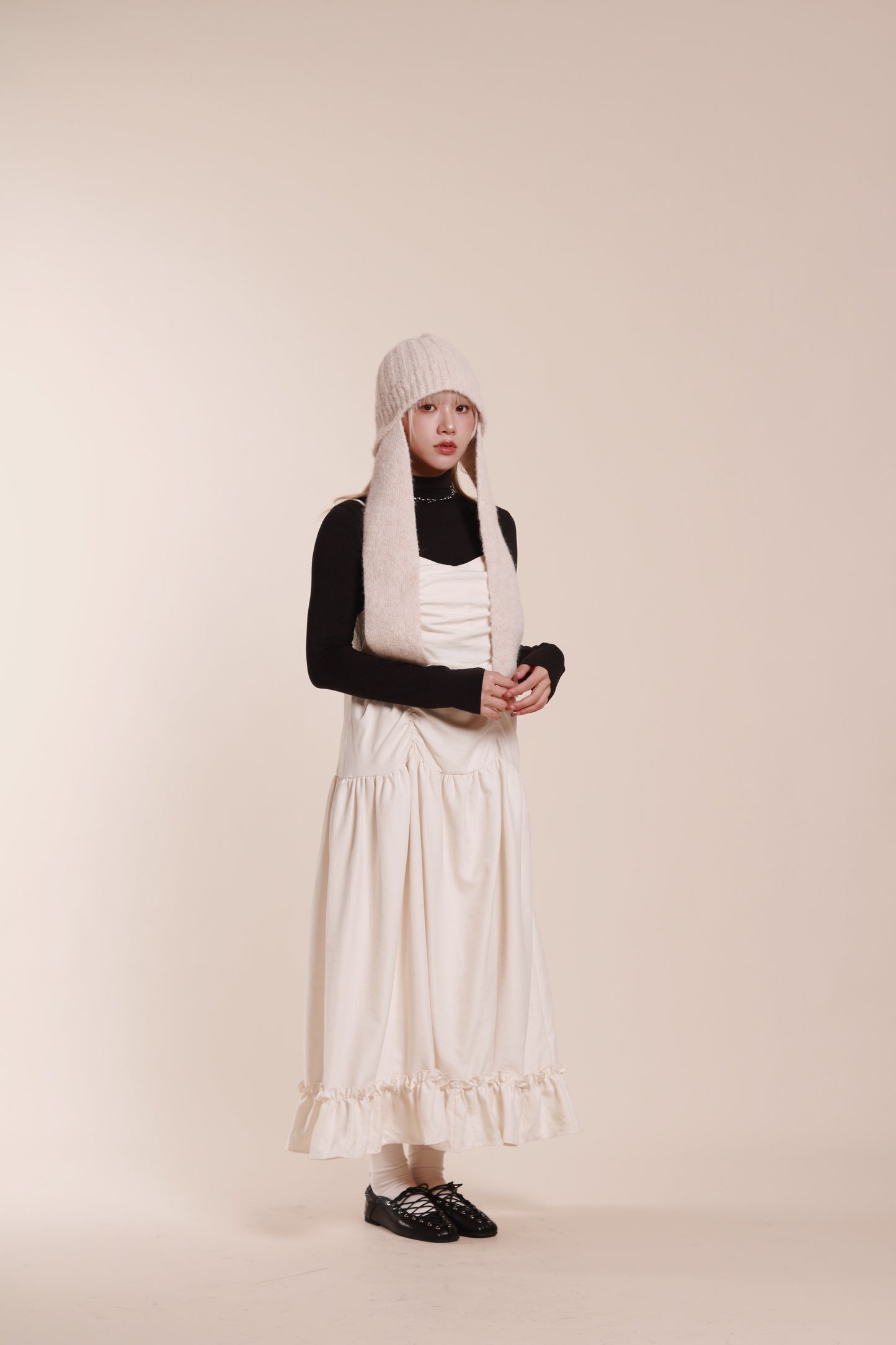 Doll Knit Scarf Flight Cap (Ivory)