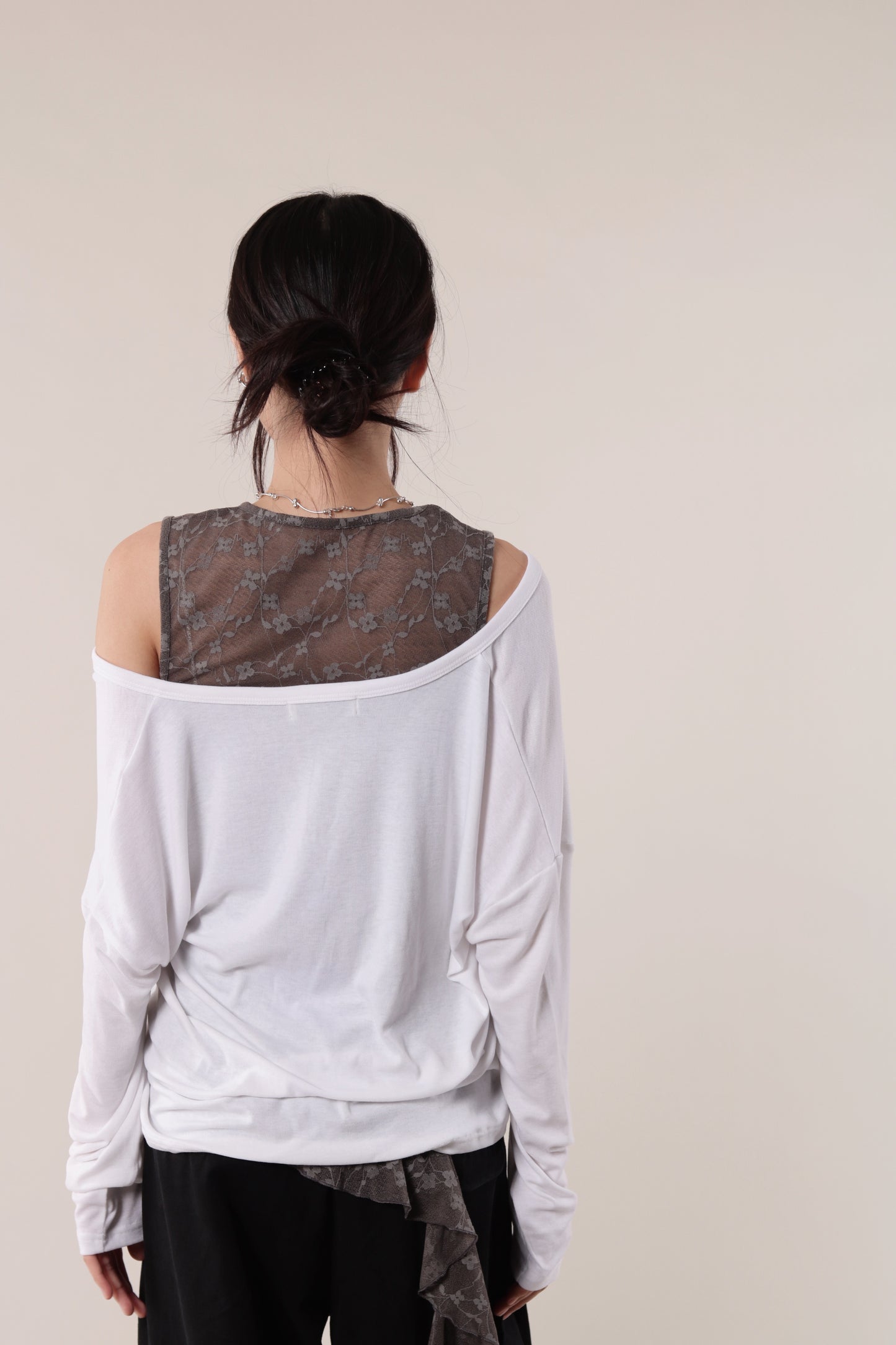 Lazy Button Long Tee (White)