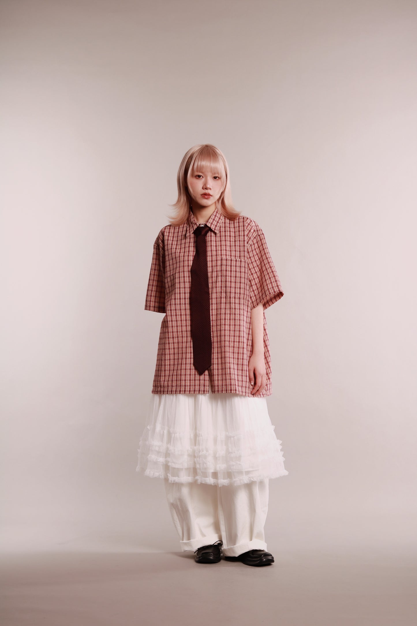 Plaid Loose Shirt (Brown)
