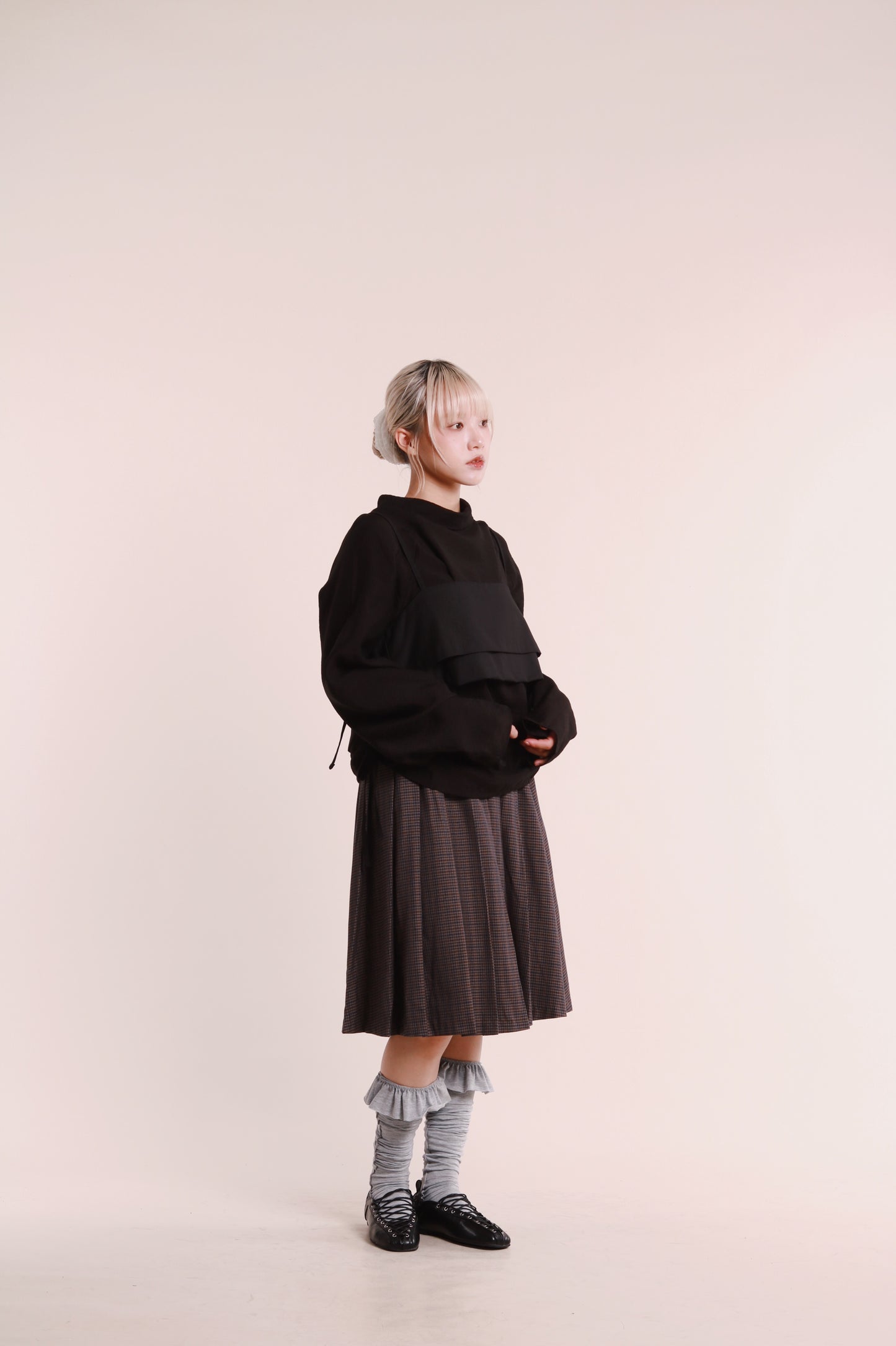 Checkered Pleat Skirt (Navy)