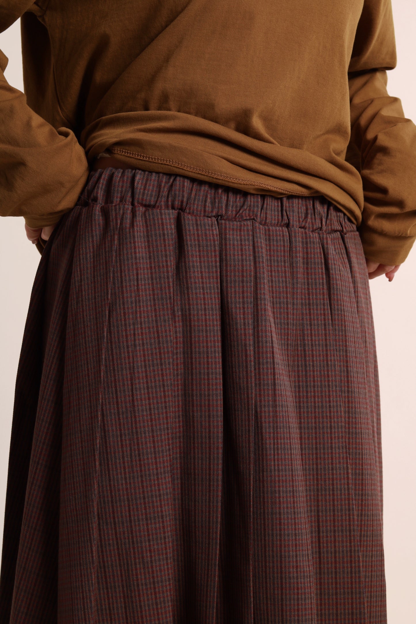 Checkered Pleat Skirt (Brown)