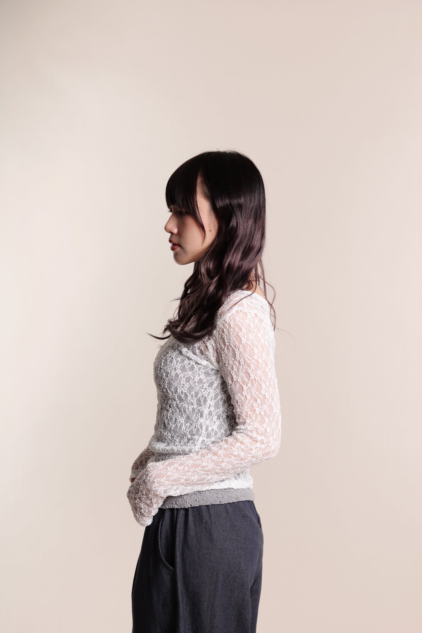 Lace Long Sleeve Top (White)