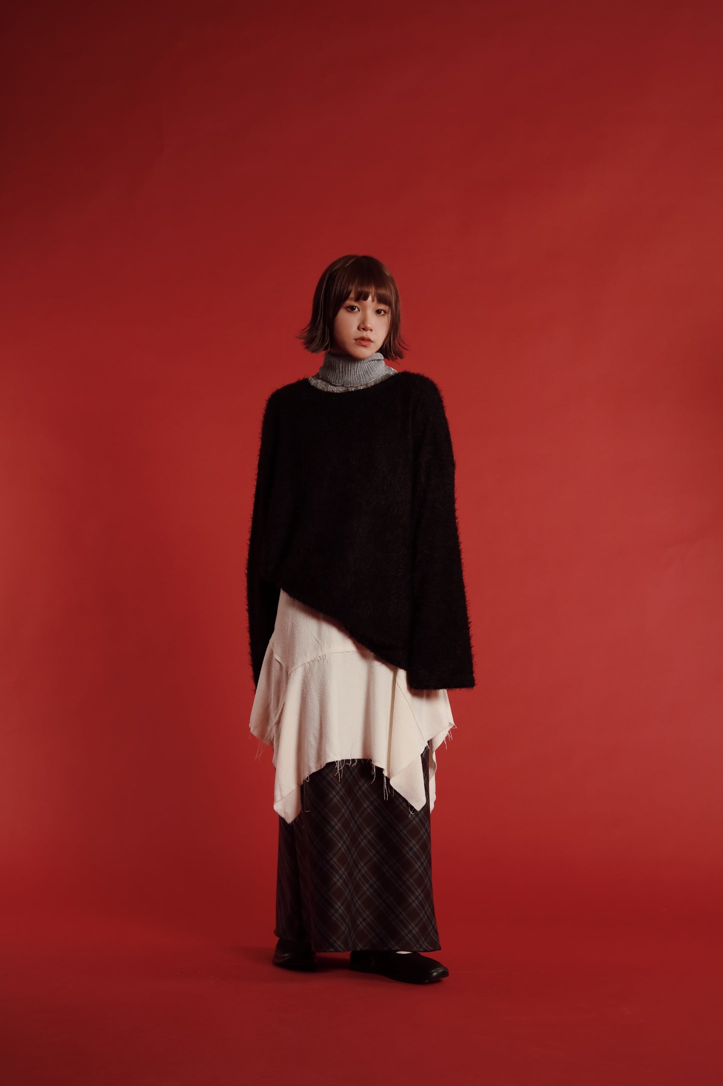 Checkered Slit Skirt (Brown)