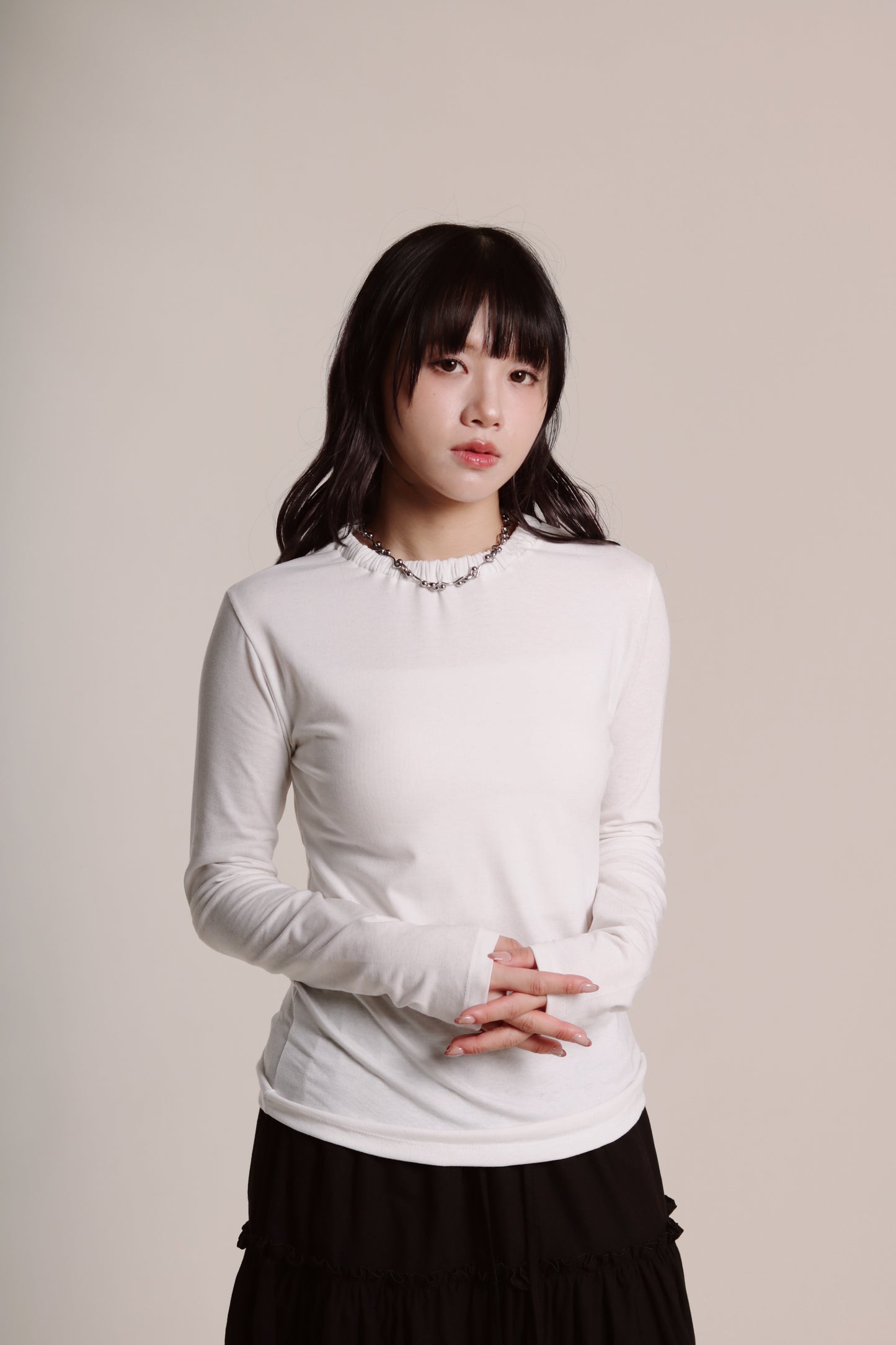 Soft Gathered Neck Top (White)