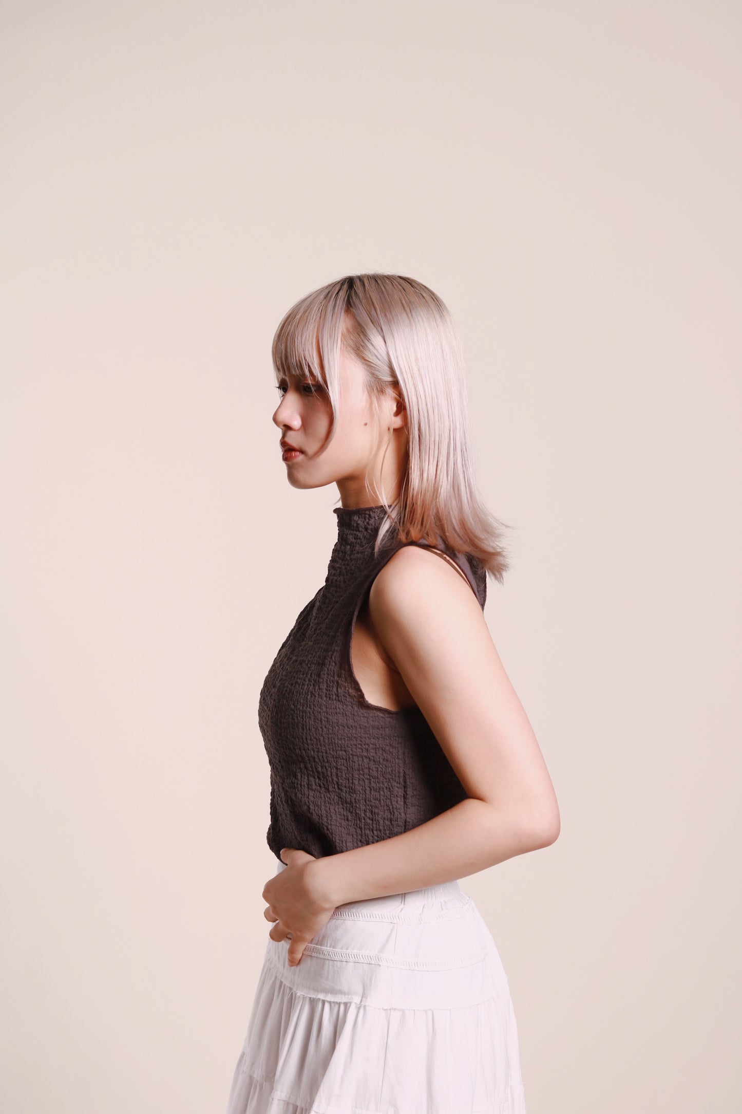 Ruffle Sleeveless Top (Charcoal)