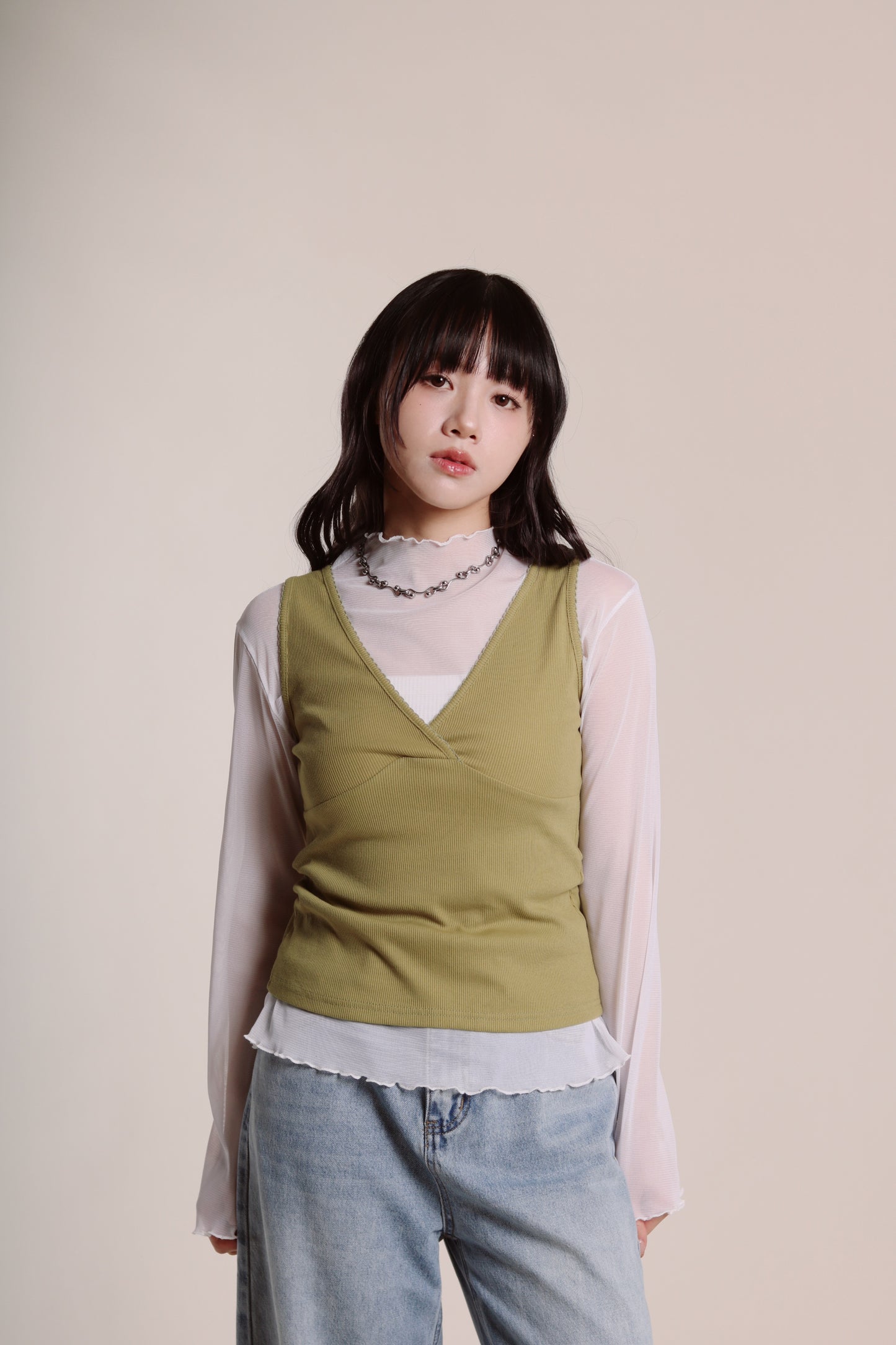 Ruffle See Through Top (White)